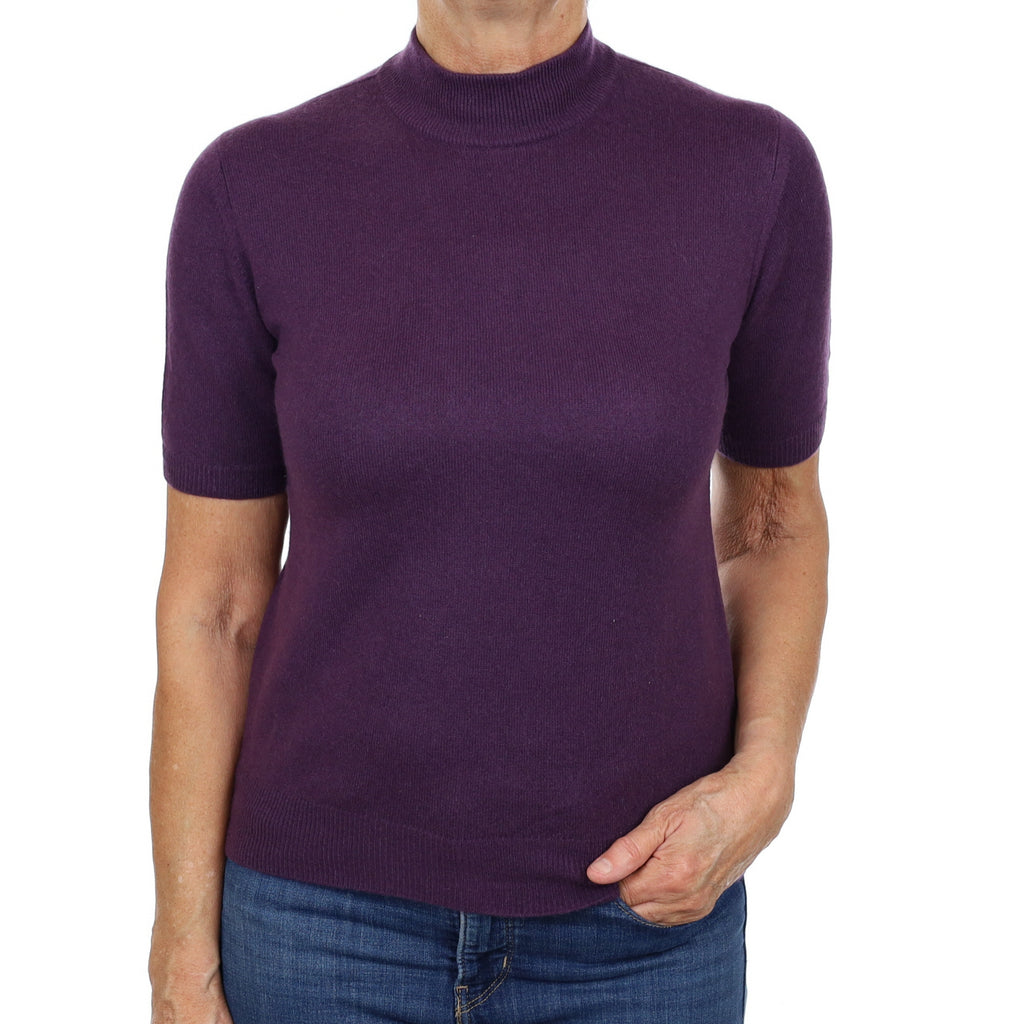 Blueberry Purple Cashmere Turtle Neck Short Sleeved Jumper Medium