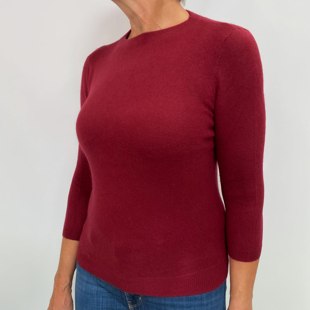 Burgundy Red Cashmere Crew Neck Jumper Medium
