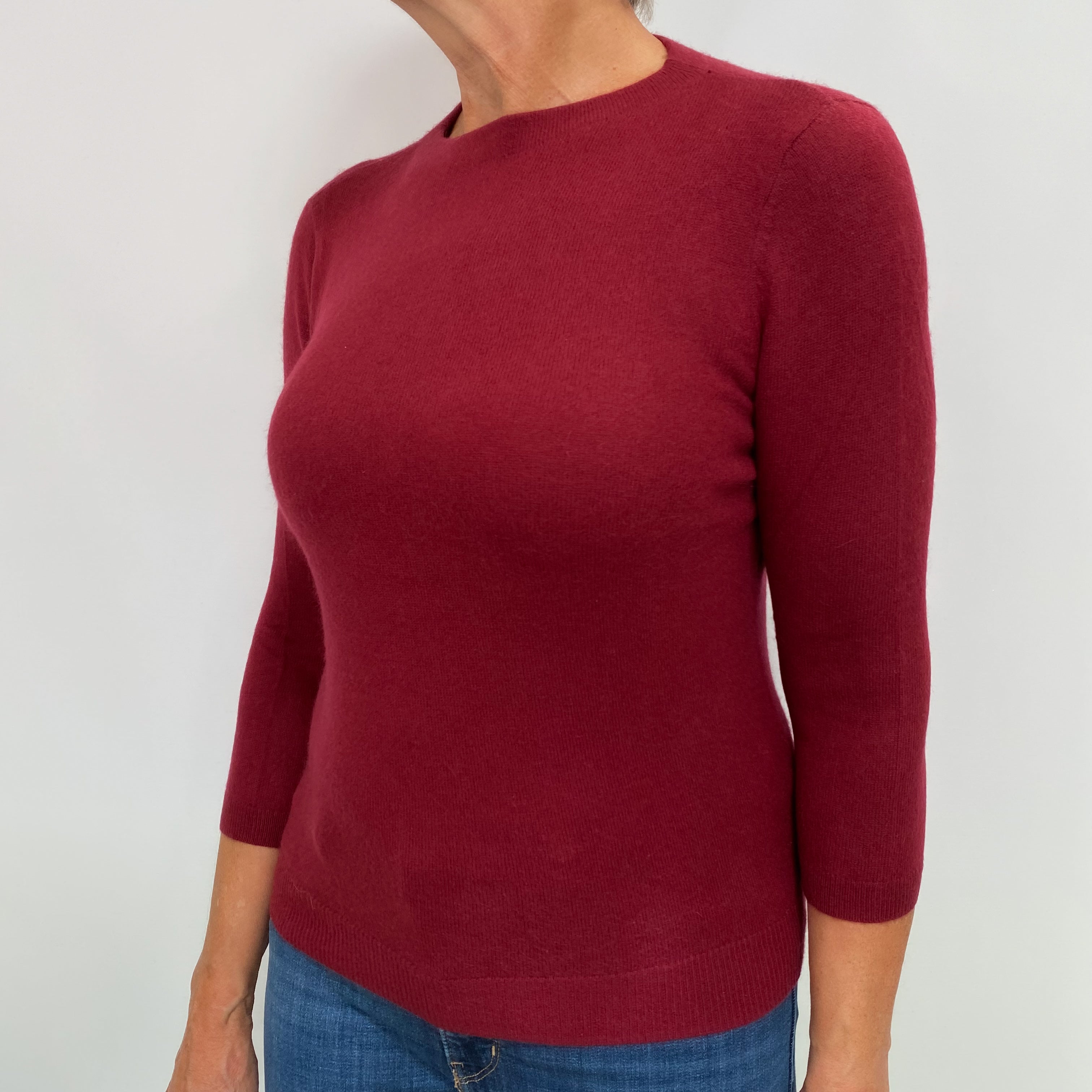 Burgundy Red Cashmere Crew Neck Jumper Medium