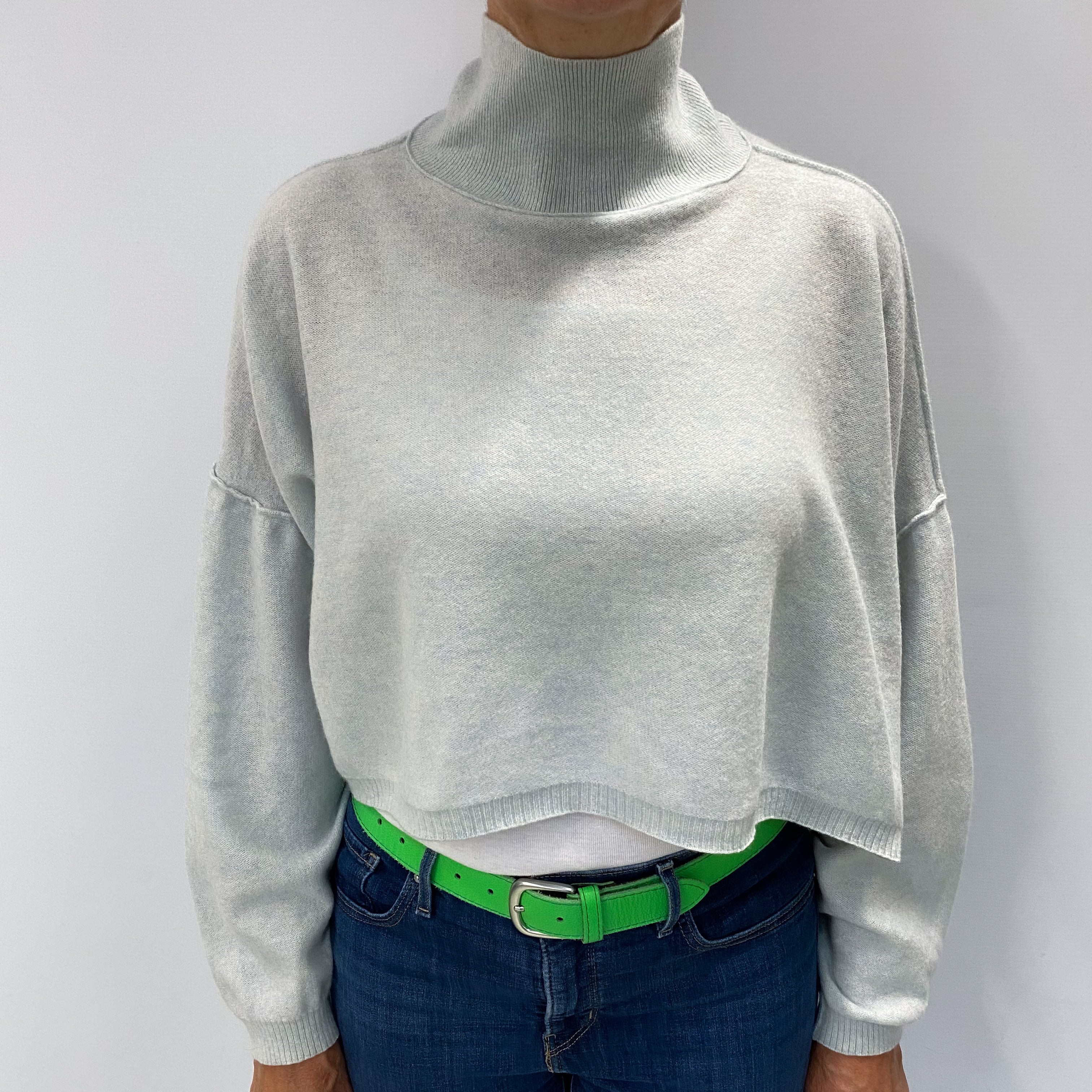 Free People Mint Blue Marl Cashmere Turtle Neck Jumper Medium