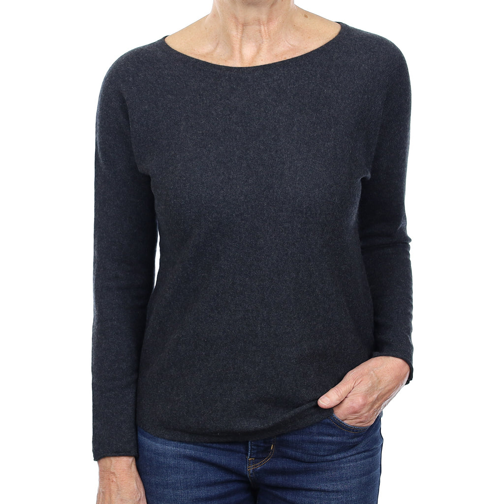 Charcoal Grey Cashmere Batwing Scoop Neck Jumper Medium