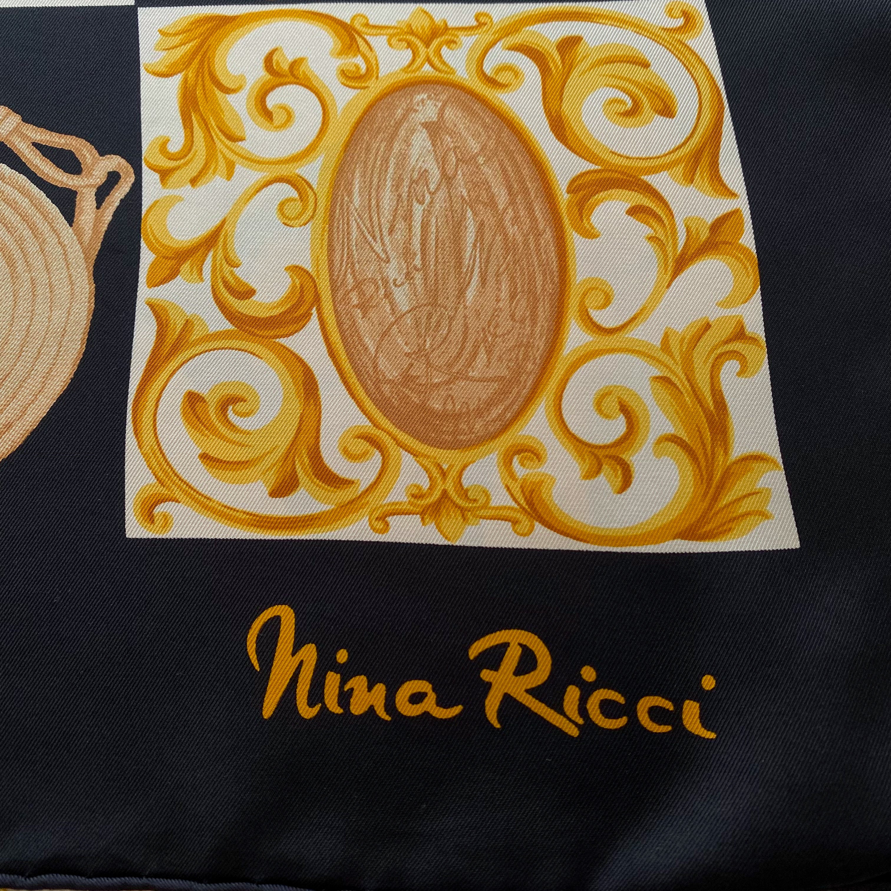 Immaculate Nina Ricci Designer Black Silk Scarf