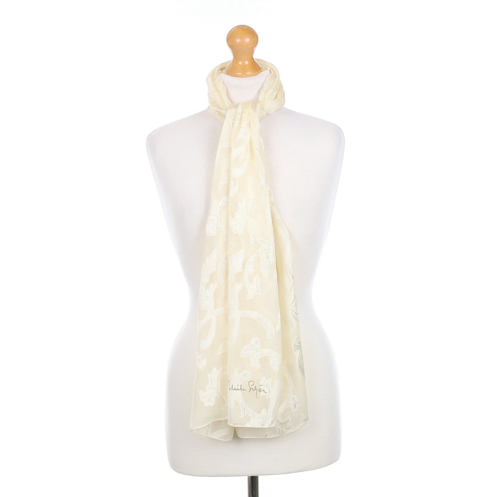 Mila Schön Ivory Jacquard Silk Scarf