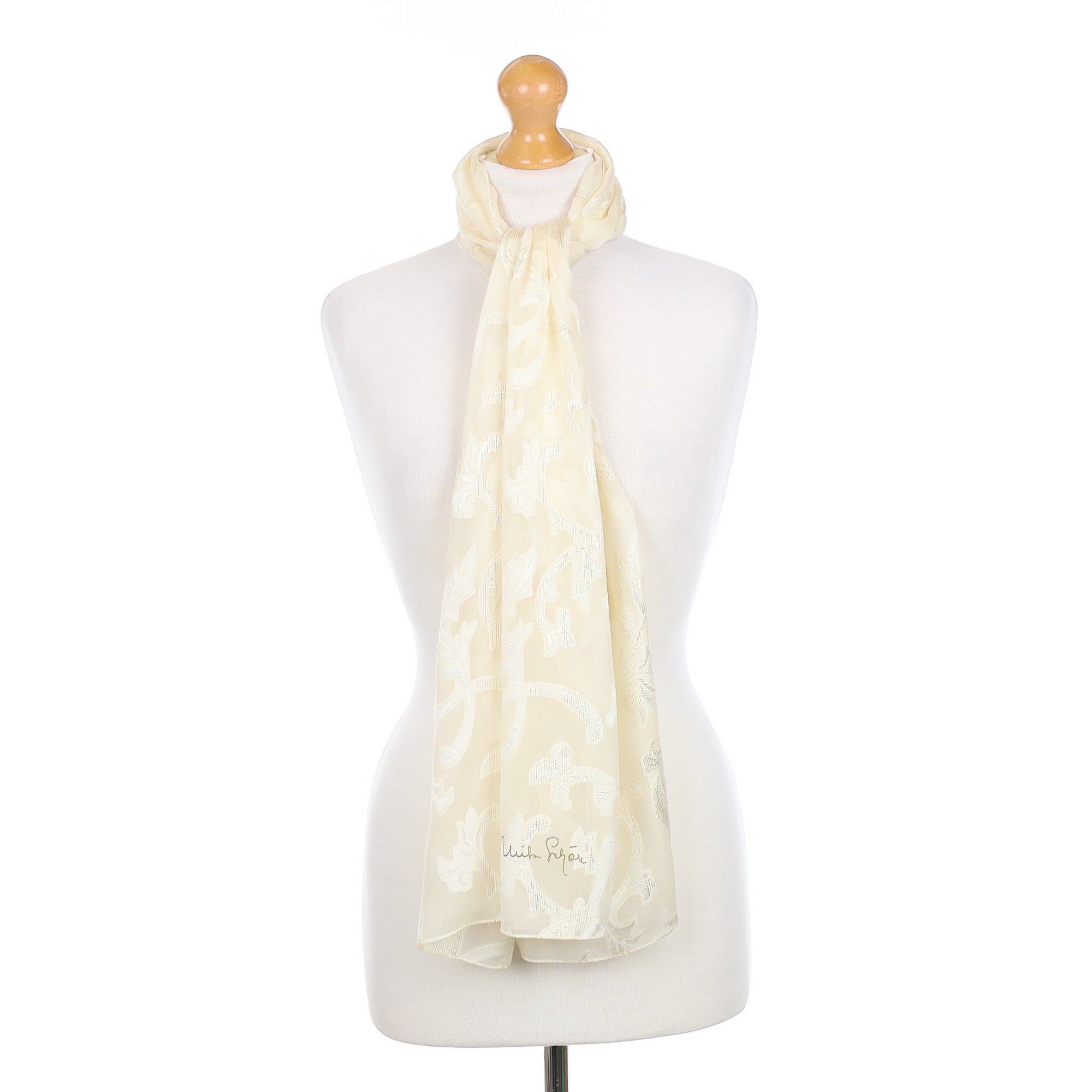 Mila Schön Ivory Jacquard Silk Scarf