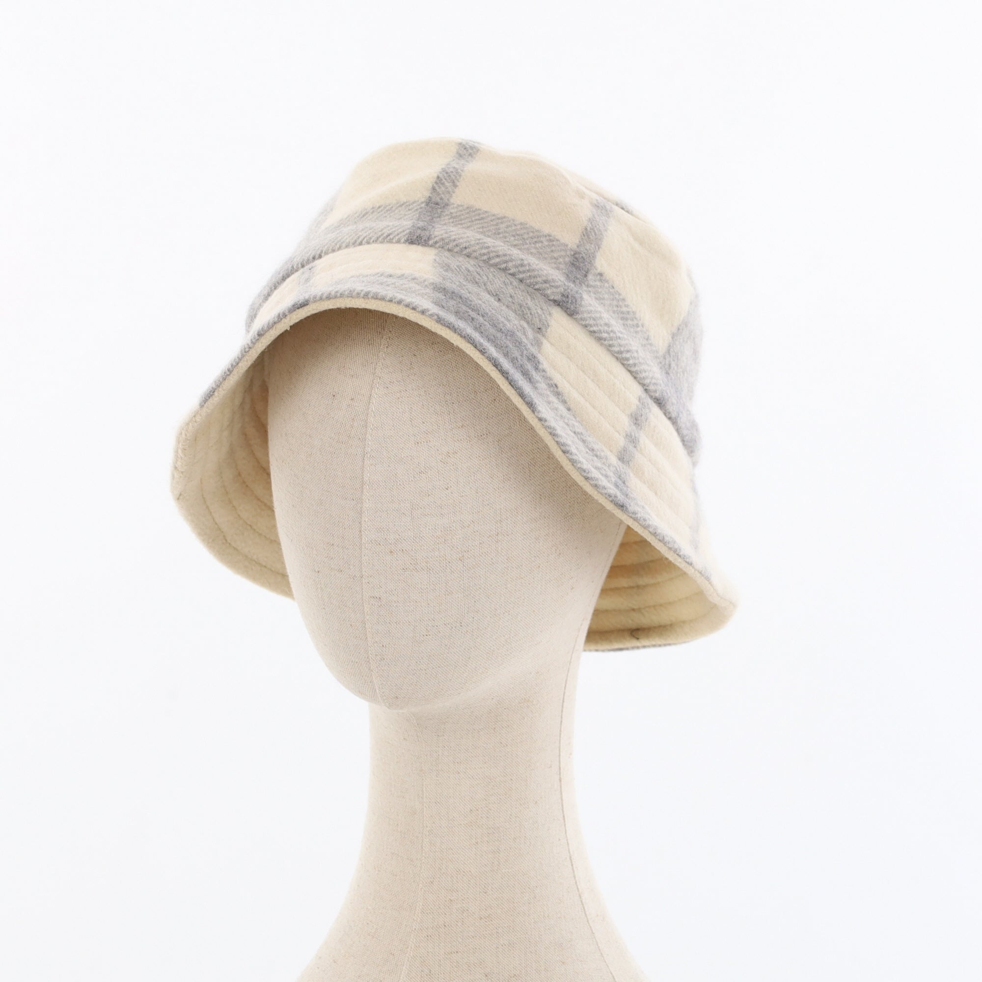 Unisex Ivory Checked Reversible Cashmere Bucket Hat Men’s - M Women’s - L