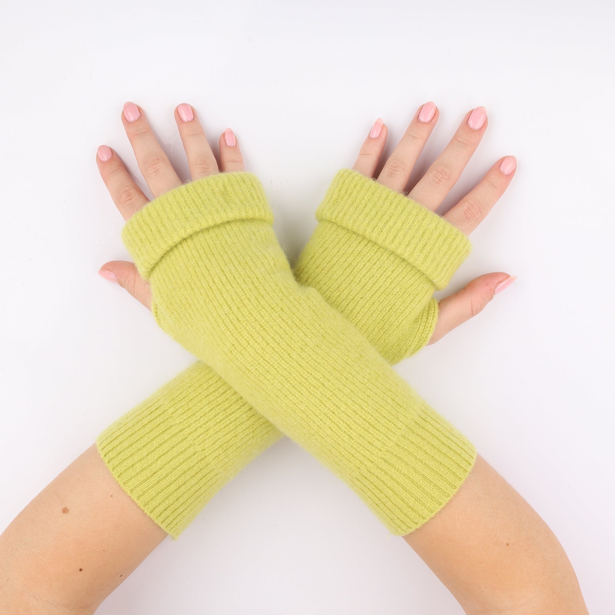 Acid Yellow Chunky Knit Fingerless Gloves