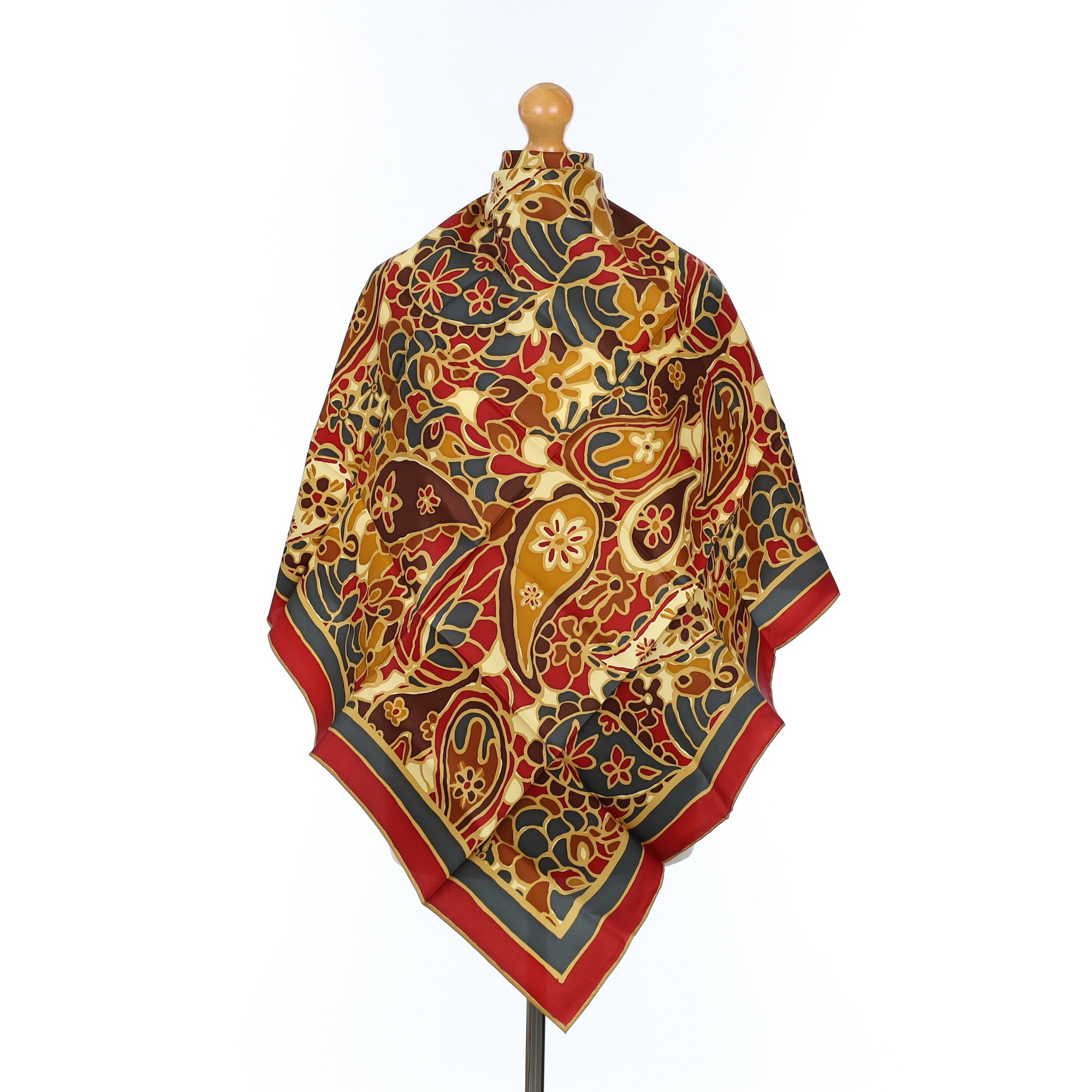 Brand New Jim Thompson Abstract Red, Green and Camel Silk Scarf