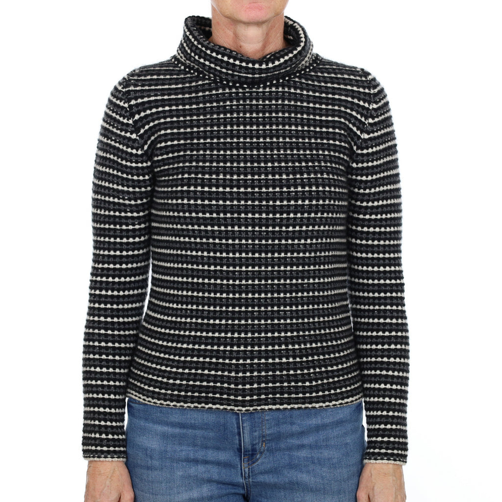Brand New Scottish Black Patterned Cashmere Polo Neck Jumper Small
