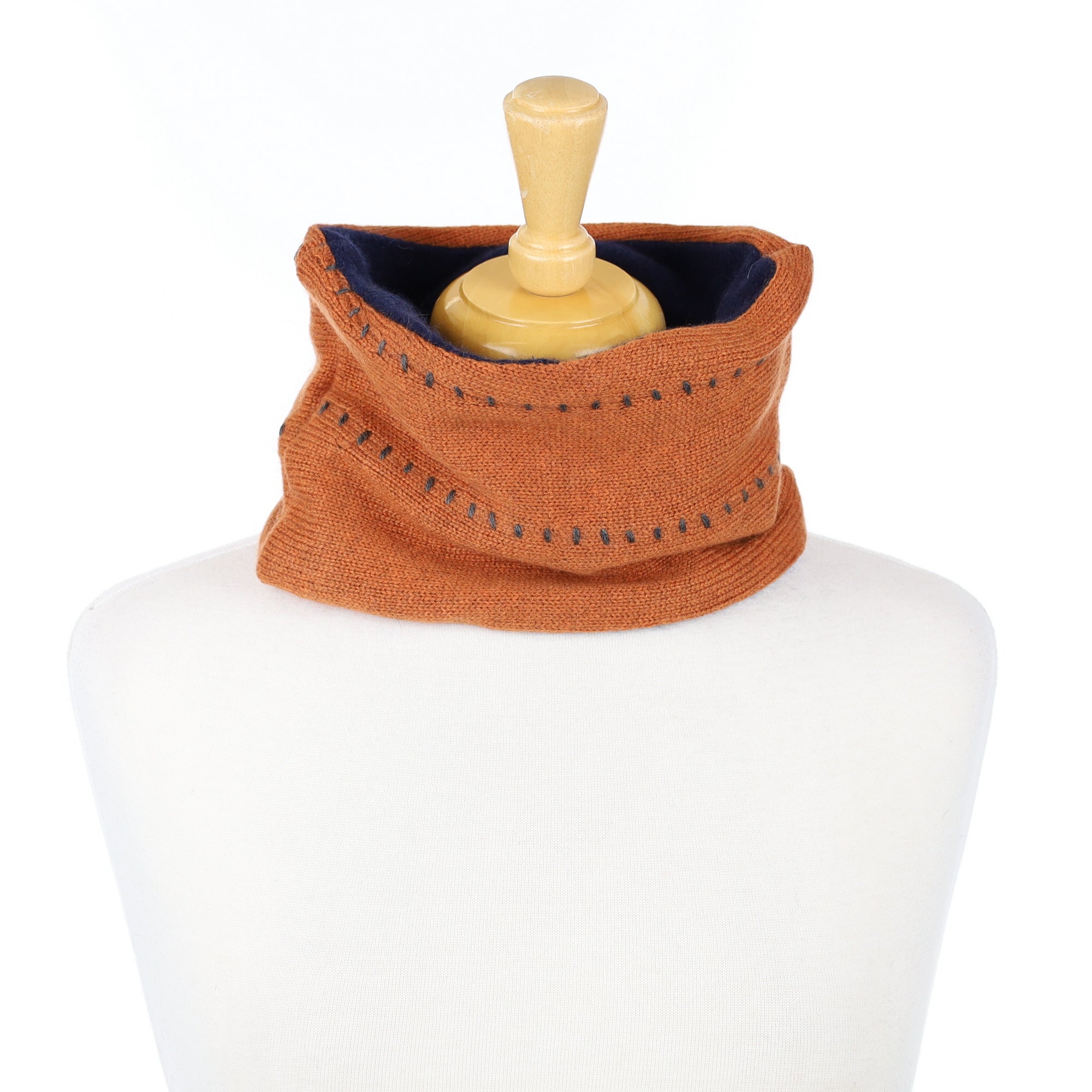 Rust Stitch Detail and Navy Neck Warmer