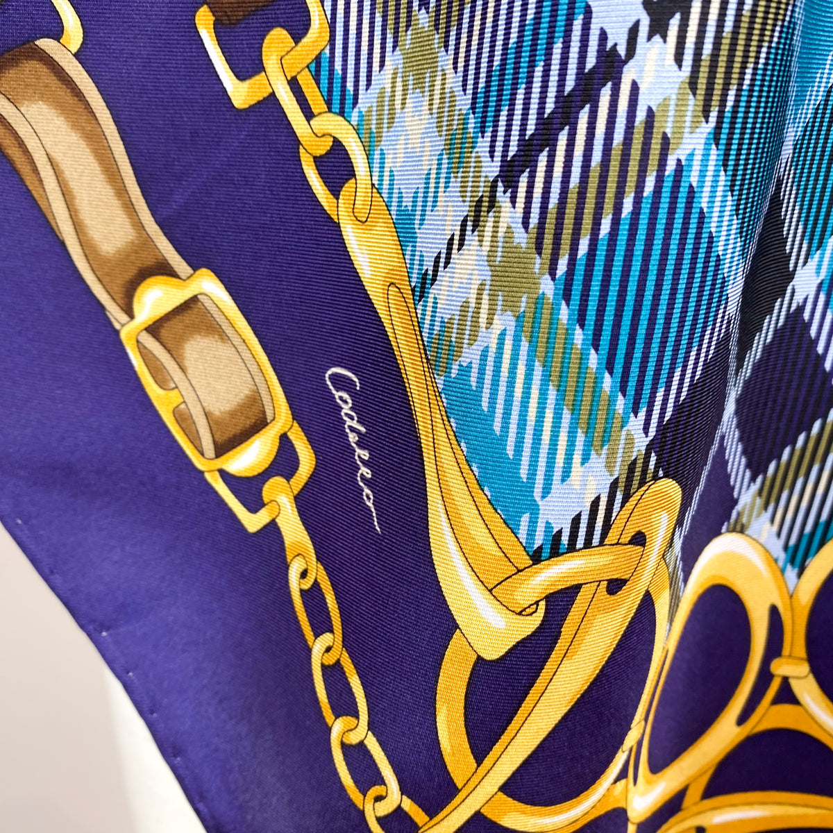 Codello Navy Equestrian Design Silk Scarf