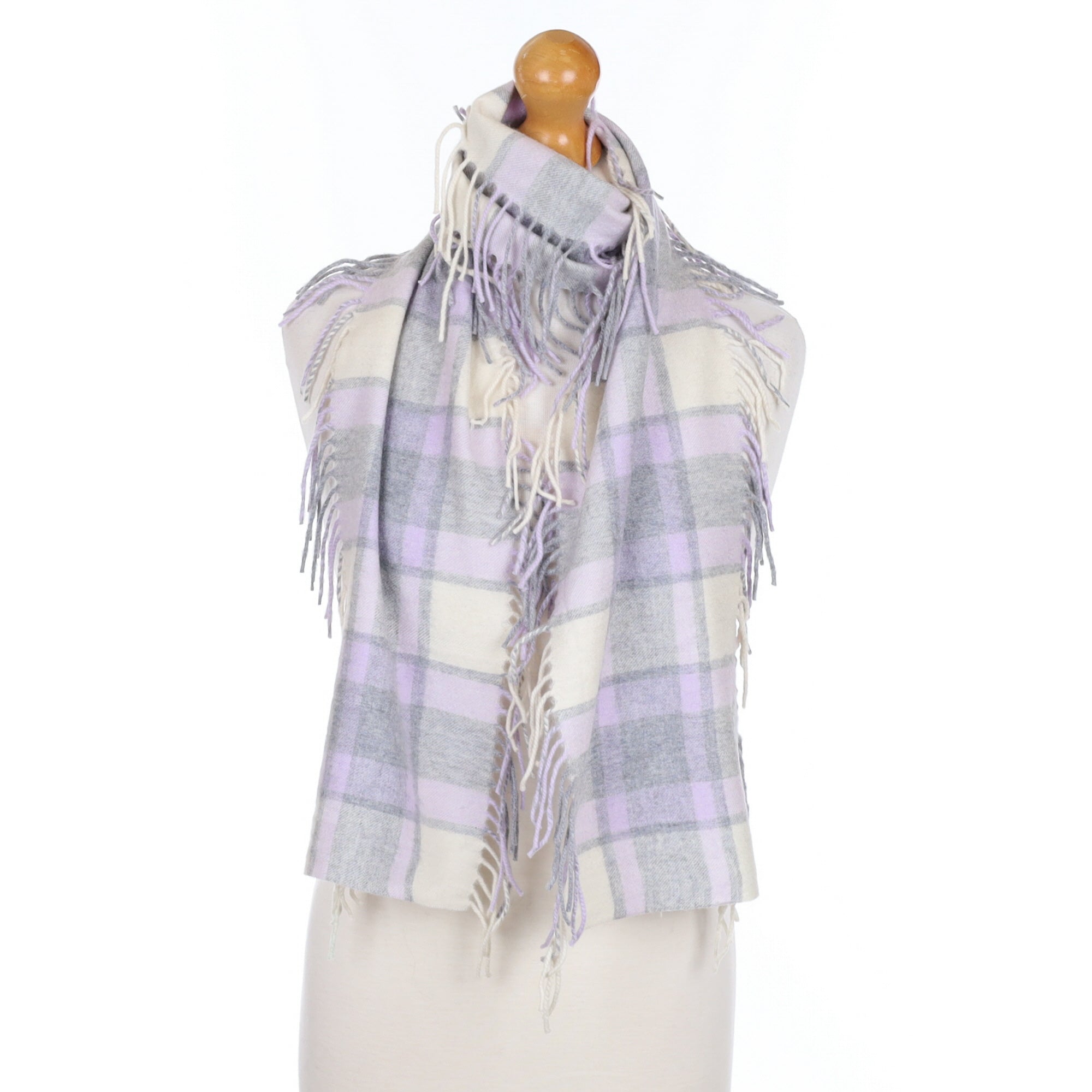 Pale Purple and Grey Cashmere Fringe Edged Woven Scarf
