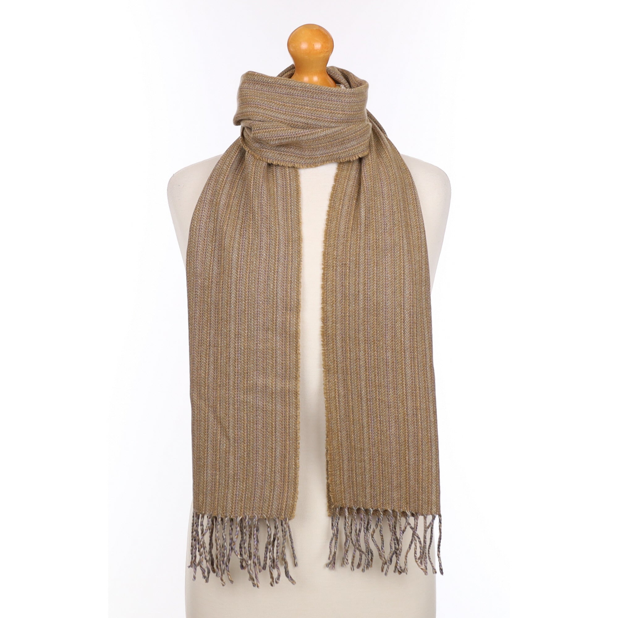 Scottish Taupe and Lavender Stripe Woven Cashmere Scarf