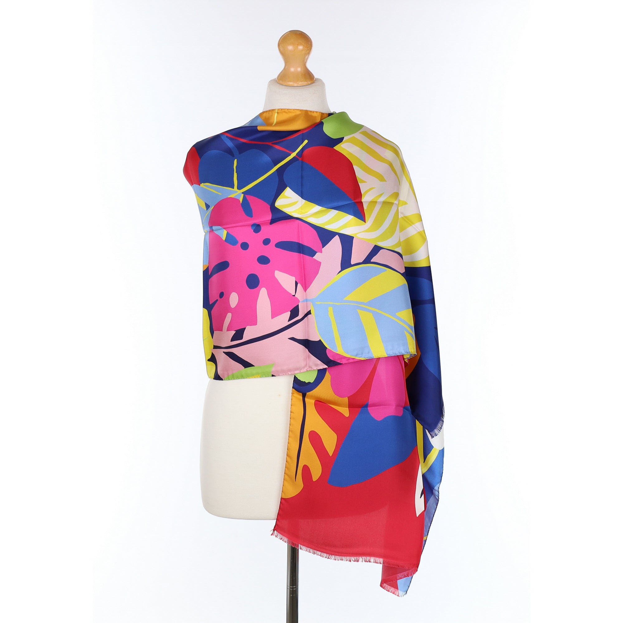 Brand New Italian Colourful Tropical Leaf Silk Wrap