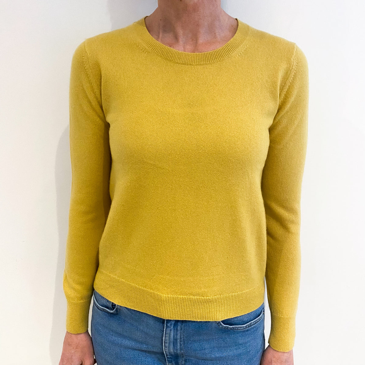 Pollen Yellow Cashmere Crew Neck Jumper Small