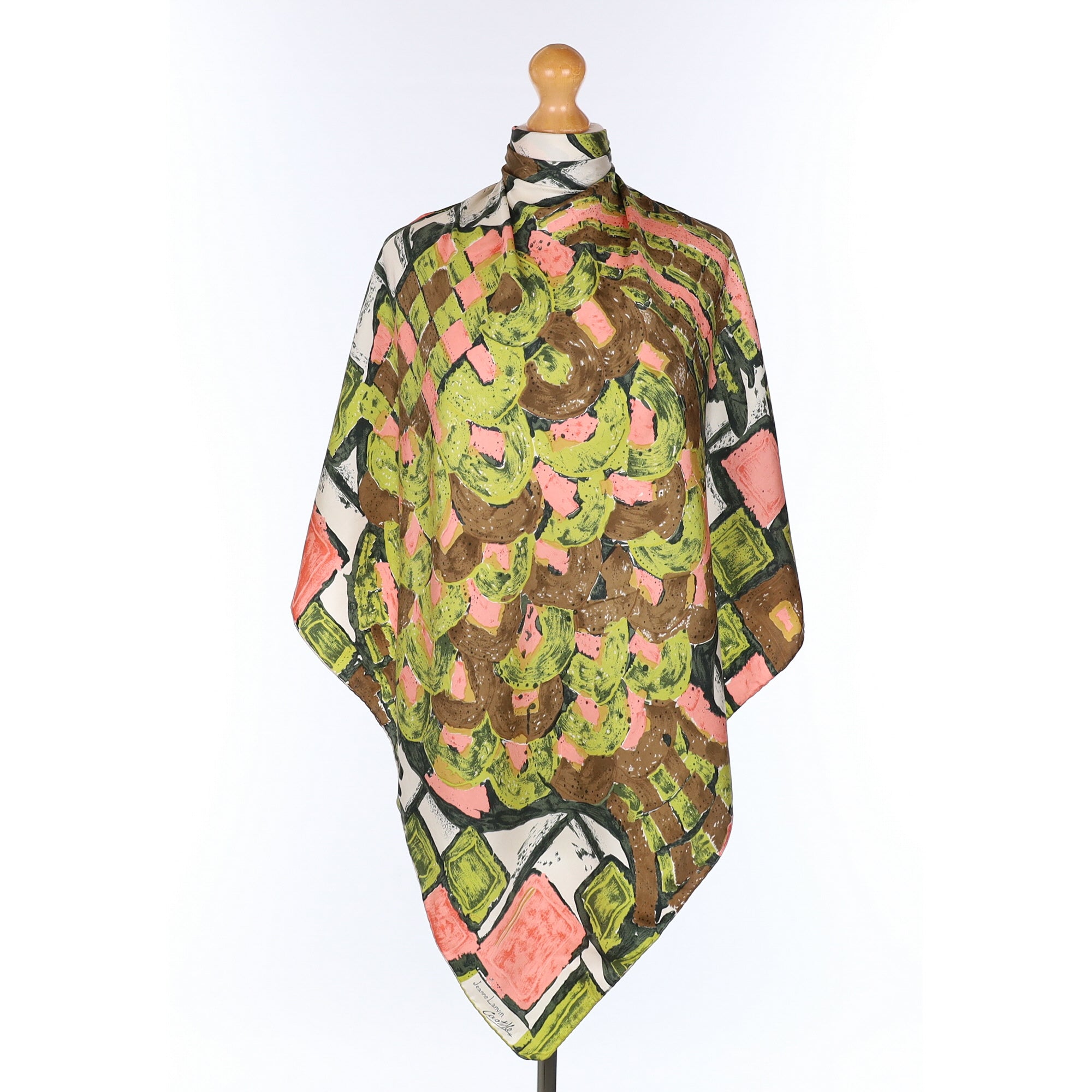Jane Lanvin Pink And Green Vintage Silk Scarf