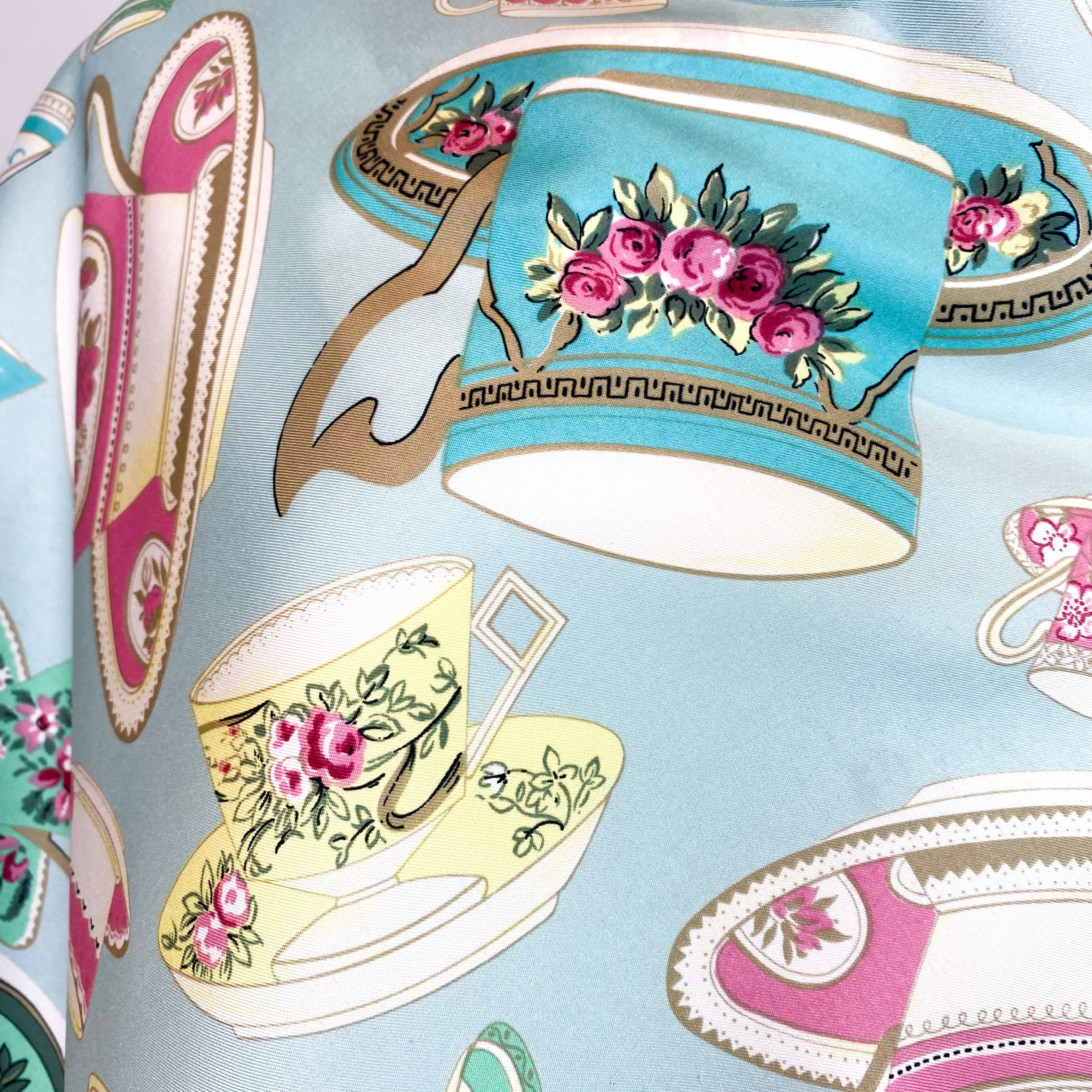 Teacup Design Vintage Silk Scarf