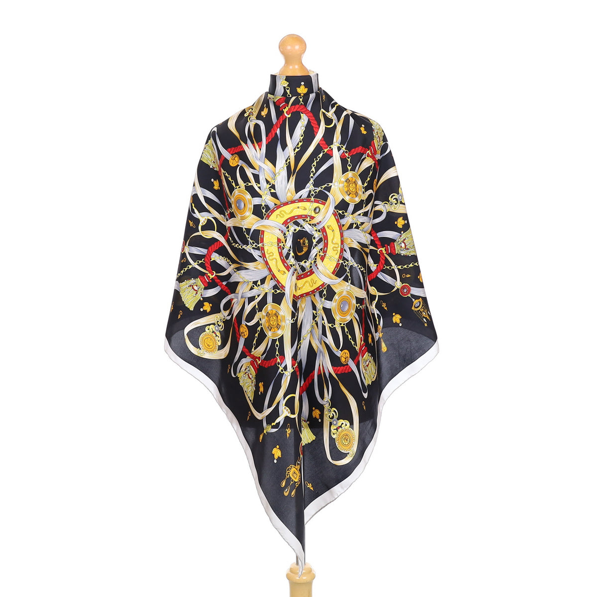 Black Medallion Design Silk Scarf