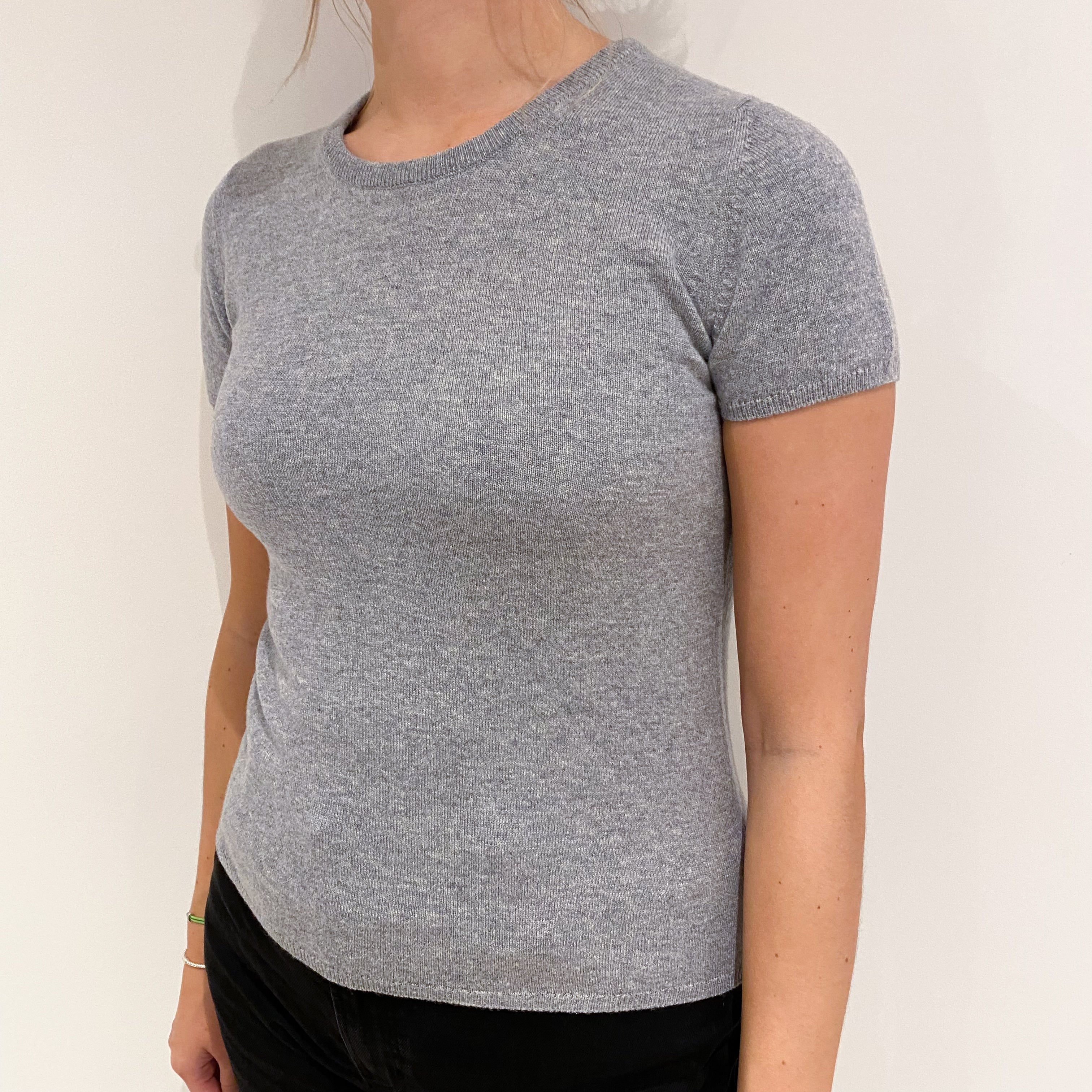 Brand New Scottish Smoke Grey Short Sleeved Cashmere Crew Neck Jumper Small