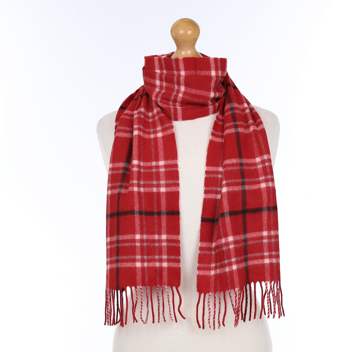 Ruby Red Checked Cashmere Woven Scarf