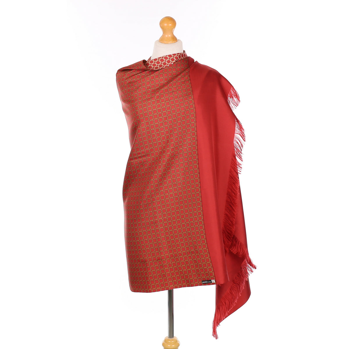 Hermès Deep Red Chain Link Patterned Silk Scarf