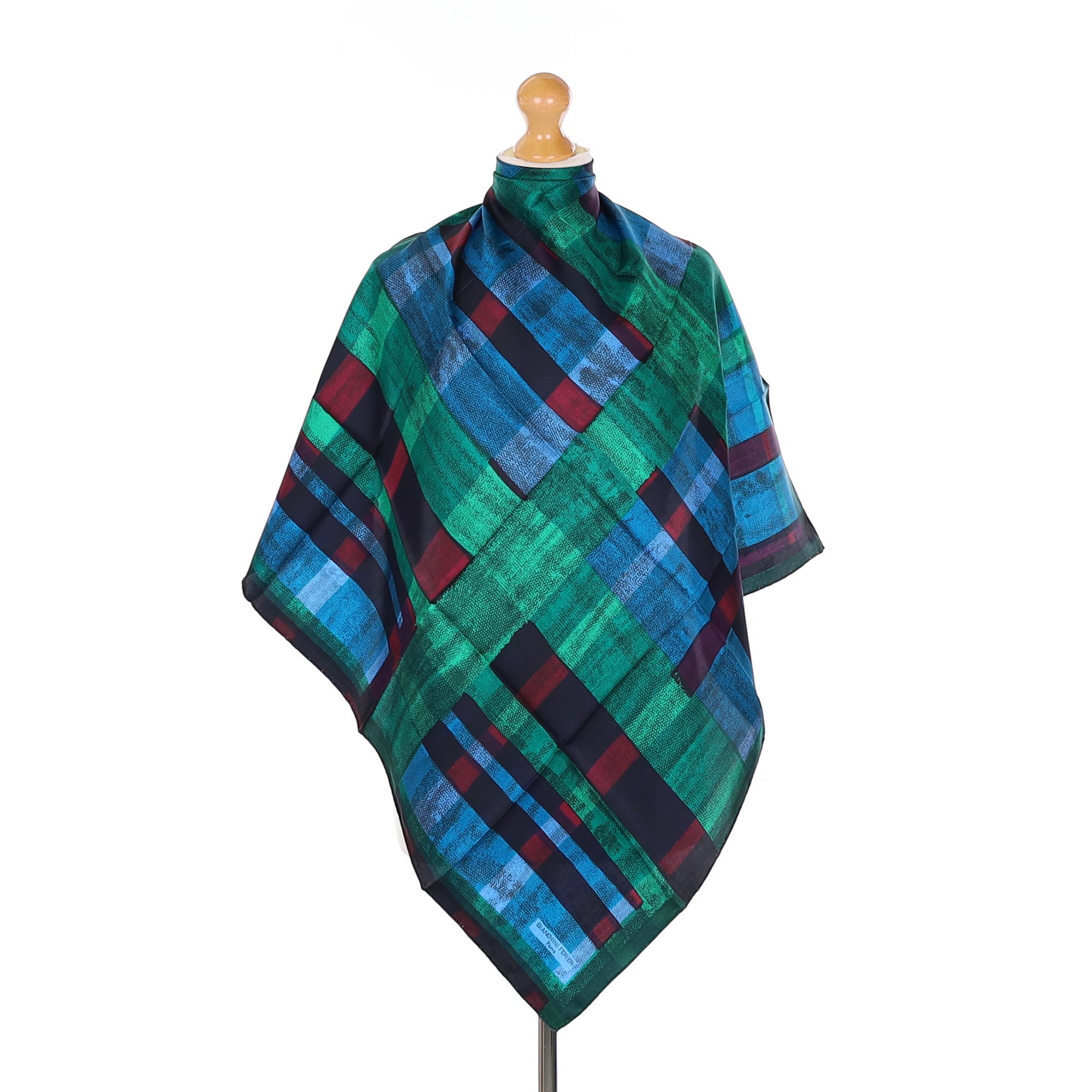 Brand New Packaged Bianchini Blue Striped Vintage Silk Scarf