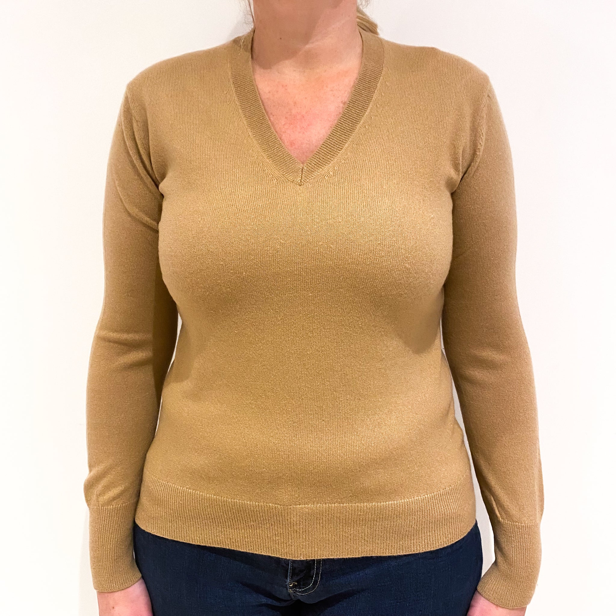 Butterscotch Brown Cashmere V-Neck Jumper Large