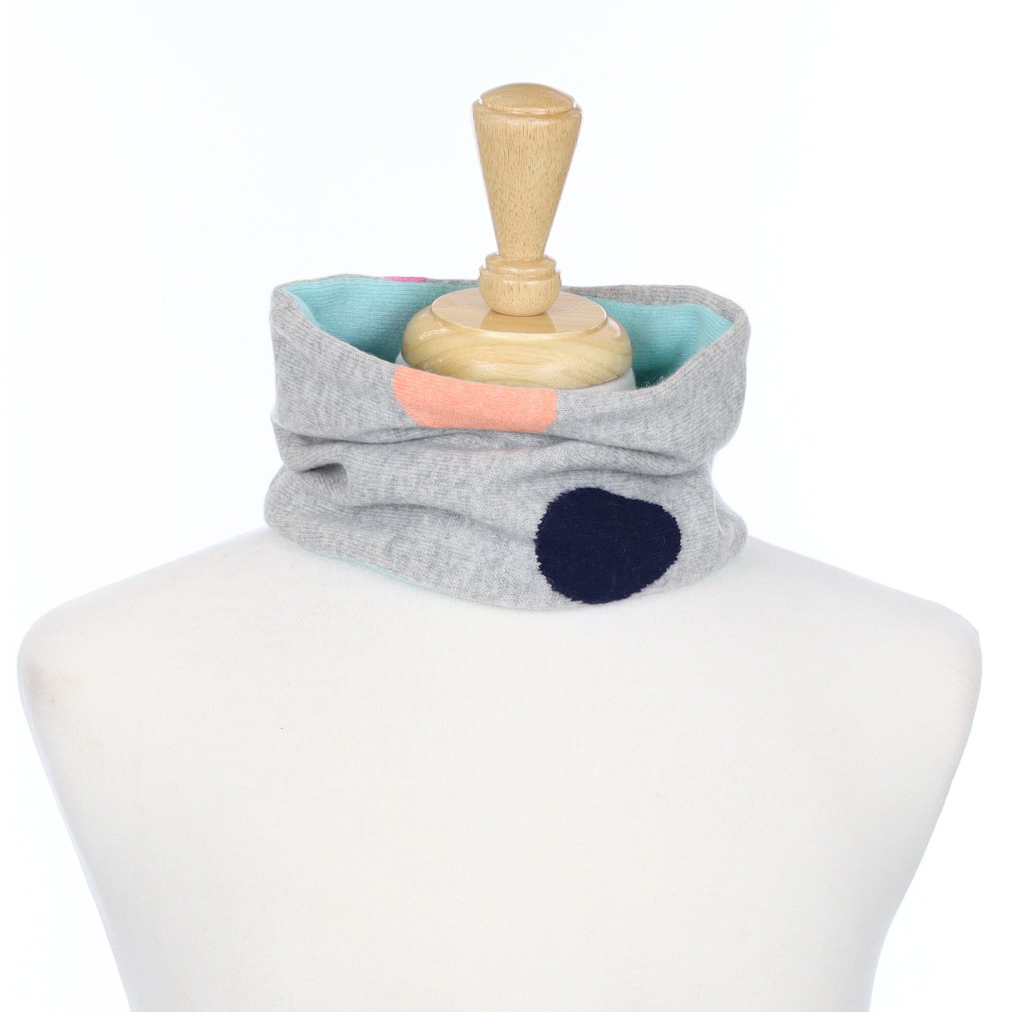 Grey Colourful Spot and Pale Aqua Neck Warmer