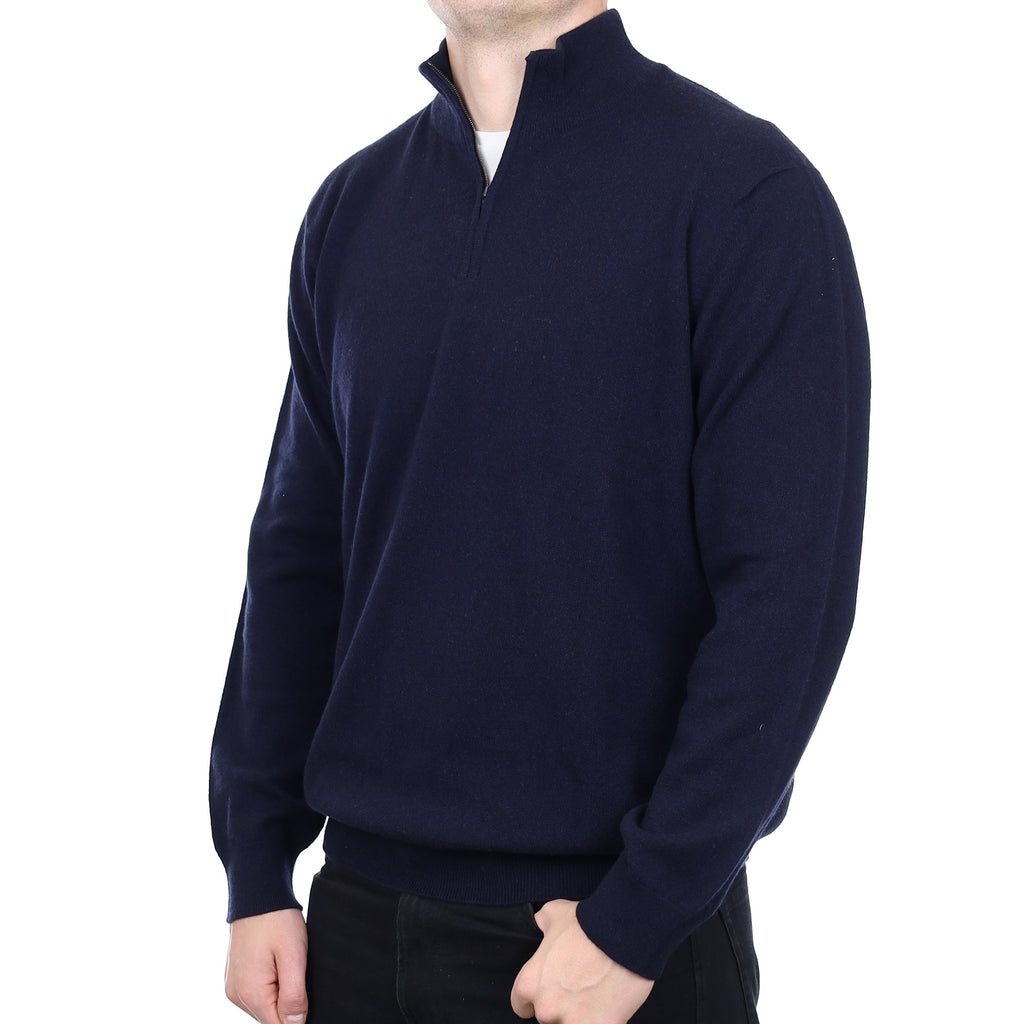 Men’s Brand New Scottish Navy Cashmere 1/4 Zip Jumper XXL