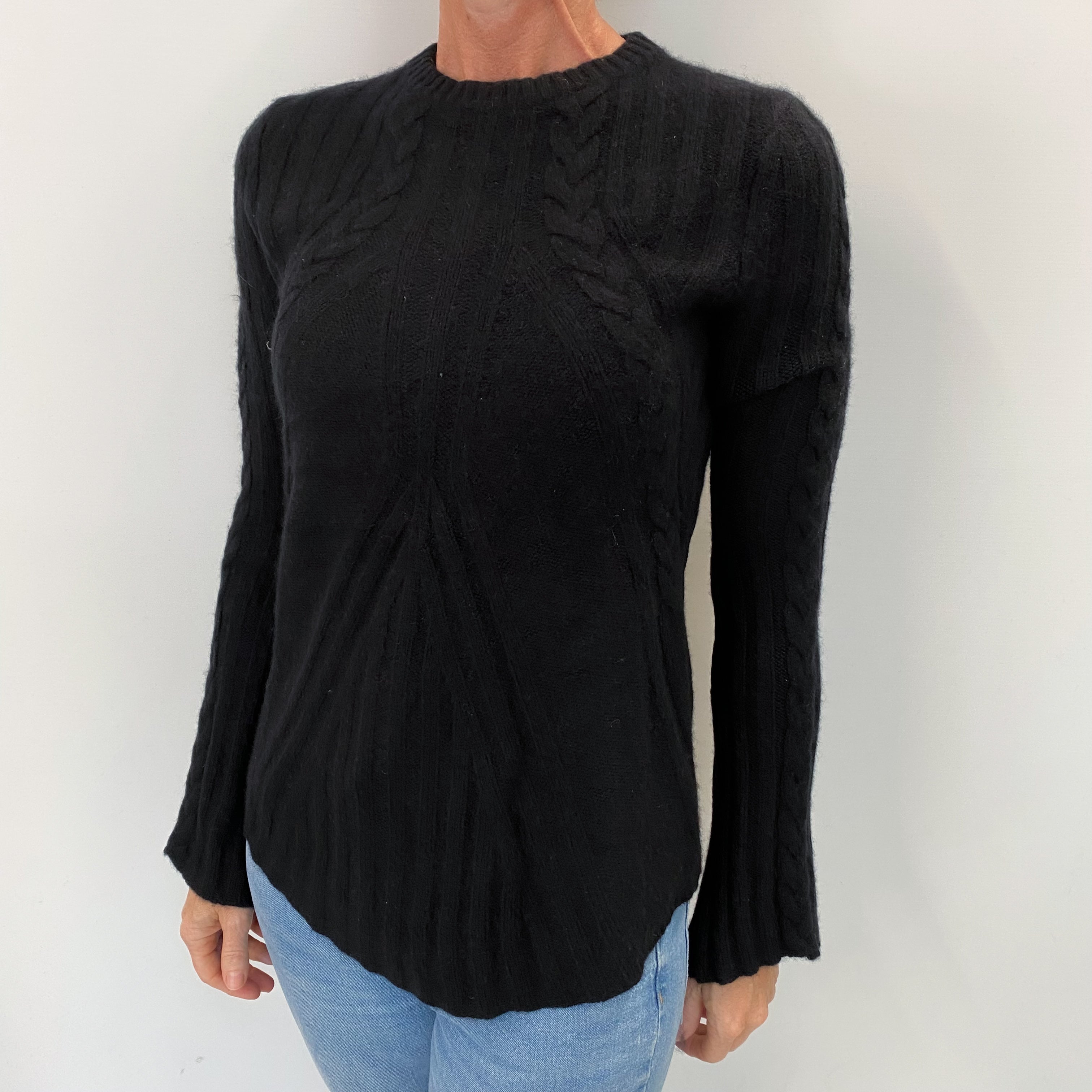 Black Cashmere Crew Neck Textured Knit Jumper Small