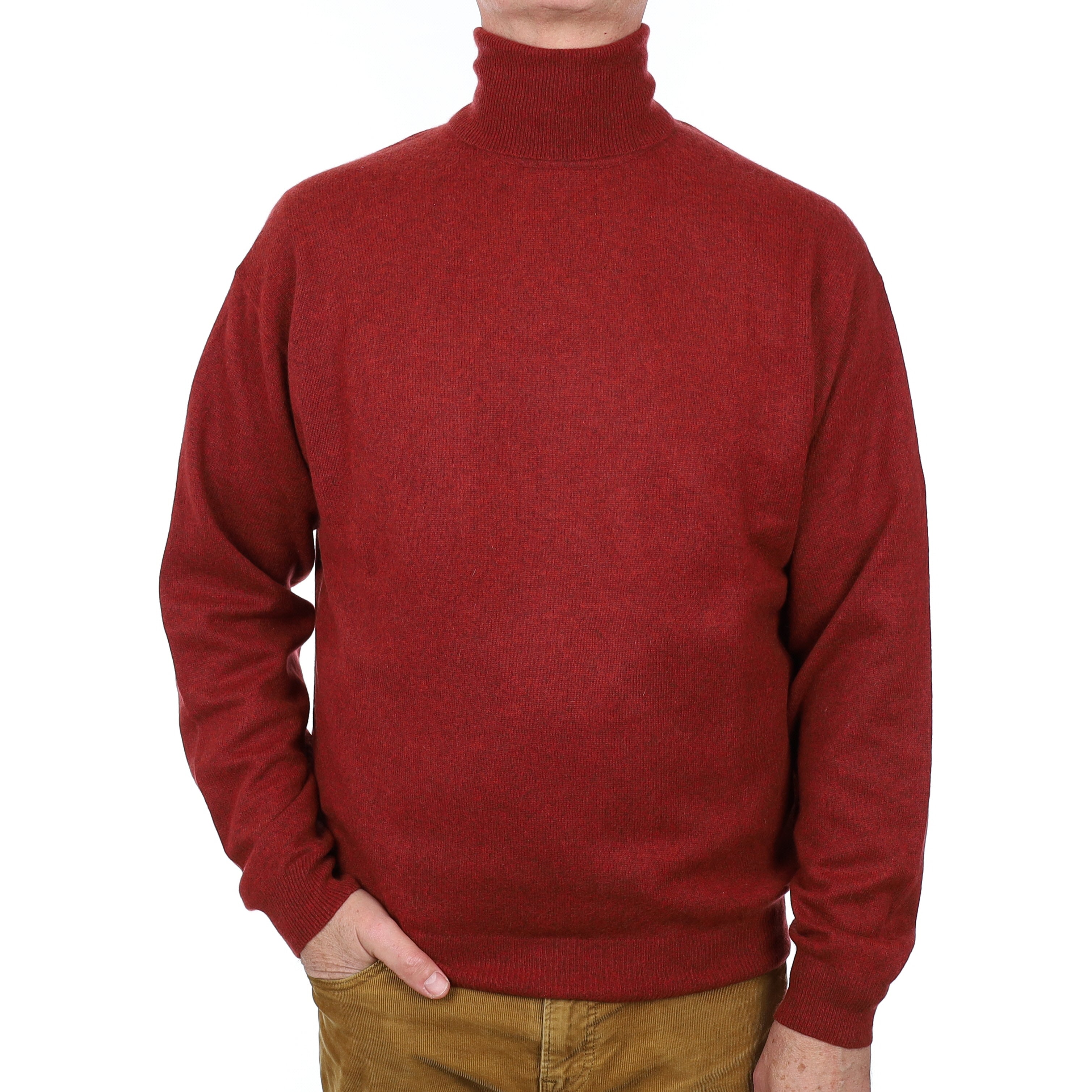 Men’s Paprika Red Cashmere Polo Neck Jumper Extra Large