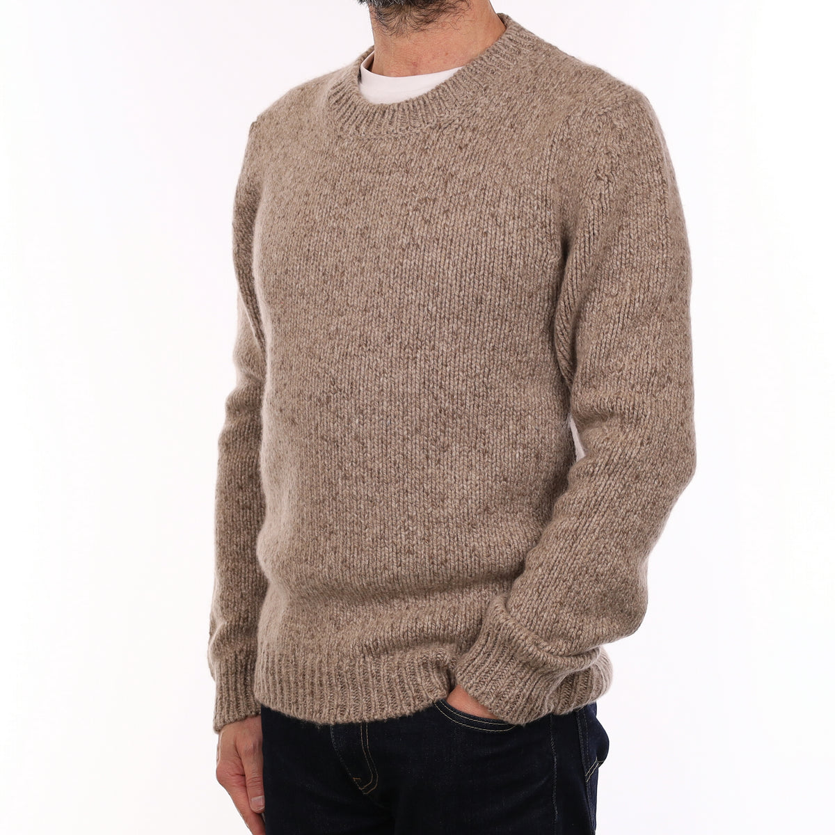 Men's Brand New Scottish Fawn Marl Extra Chunky Cashmere Crew Neck Jumper Small