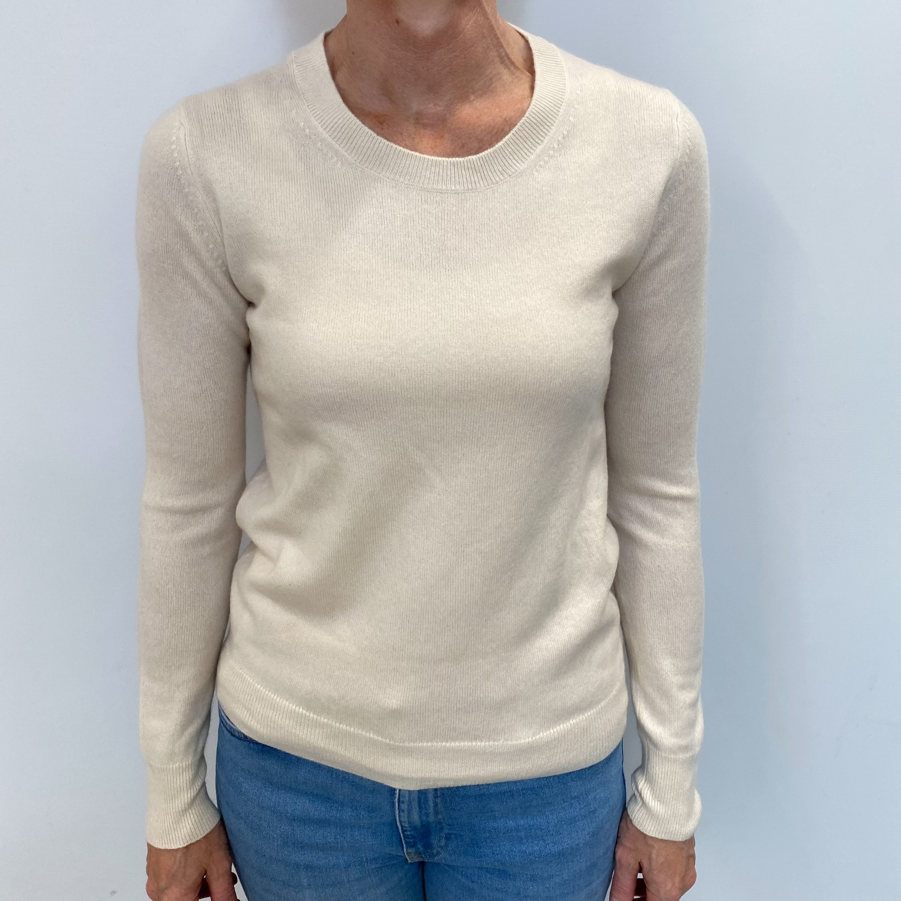 Ivory Cream Cashmere Crew Neck Jumper Small