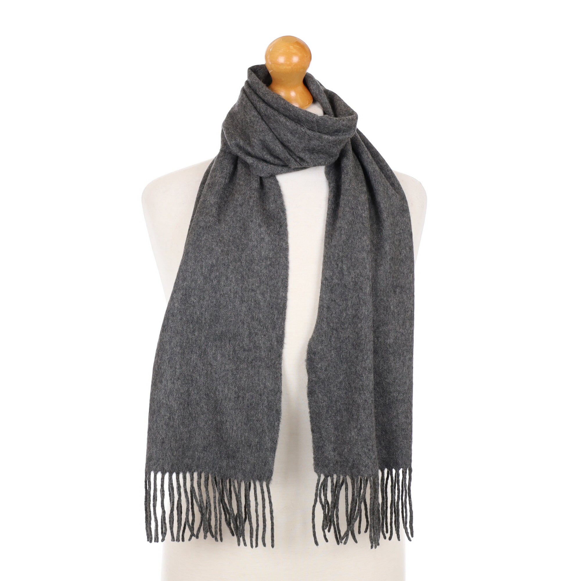 Slate Grey Cashmere Fringed Woven Scarf