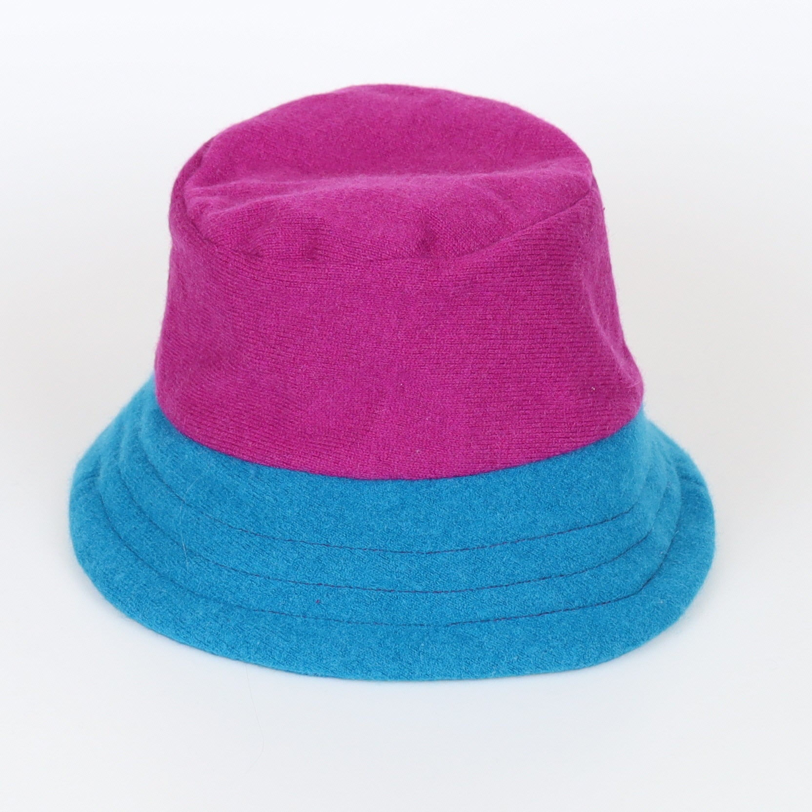 Teal Blue Reversible Cashmere Bucket Hat Medium