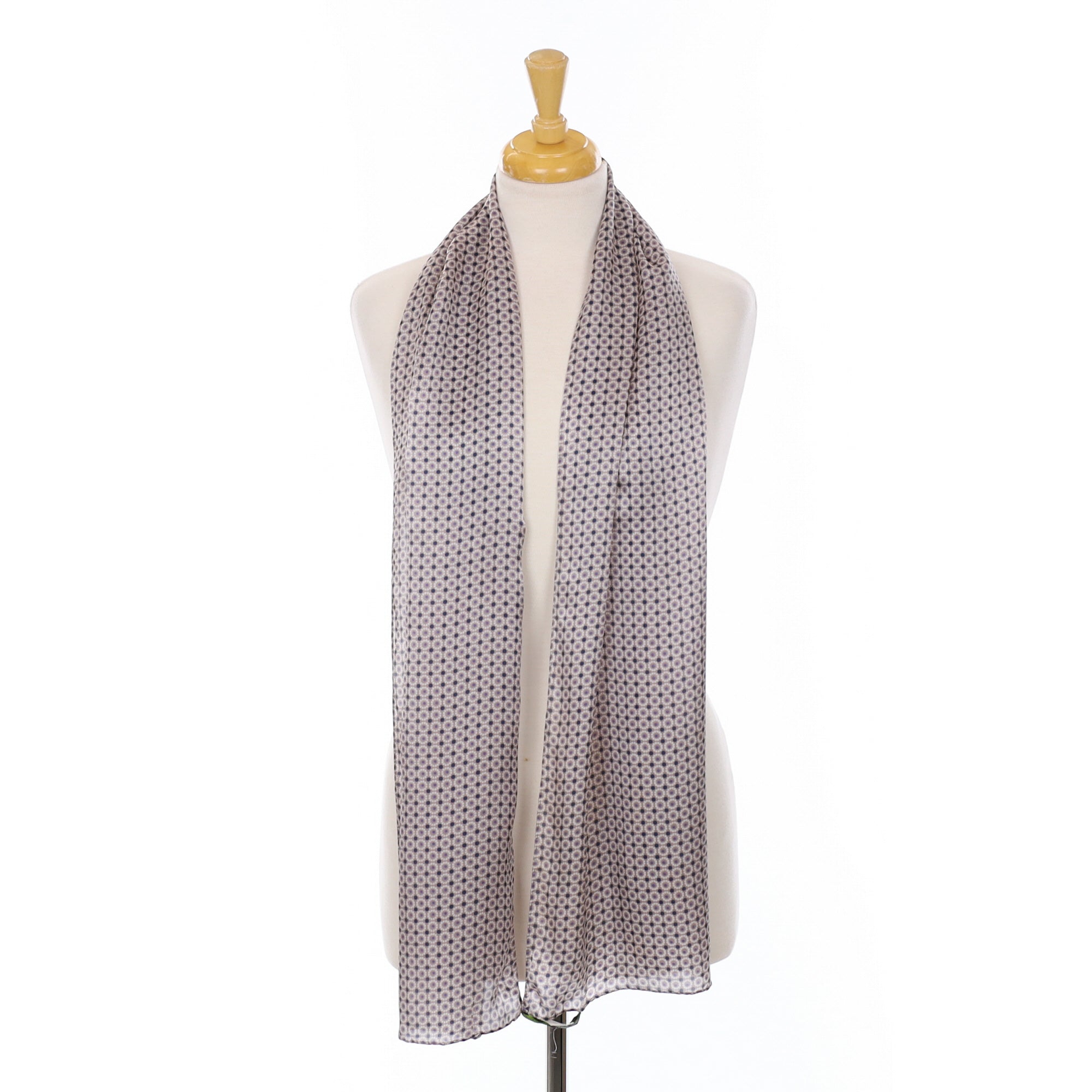 Shanghai Tang Geometric Taupe Silk Scarf