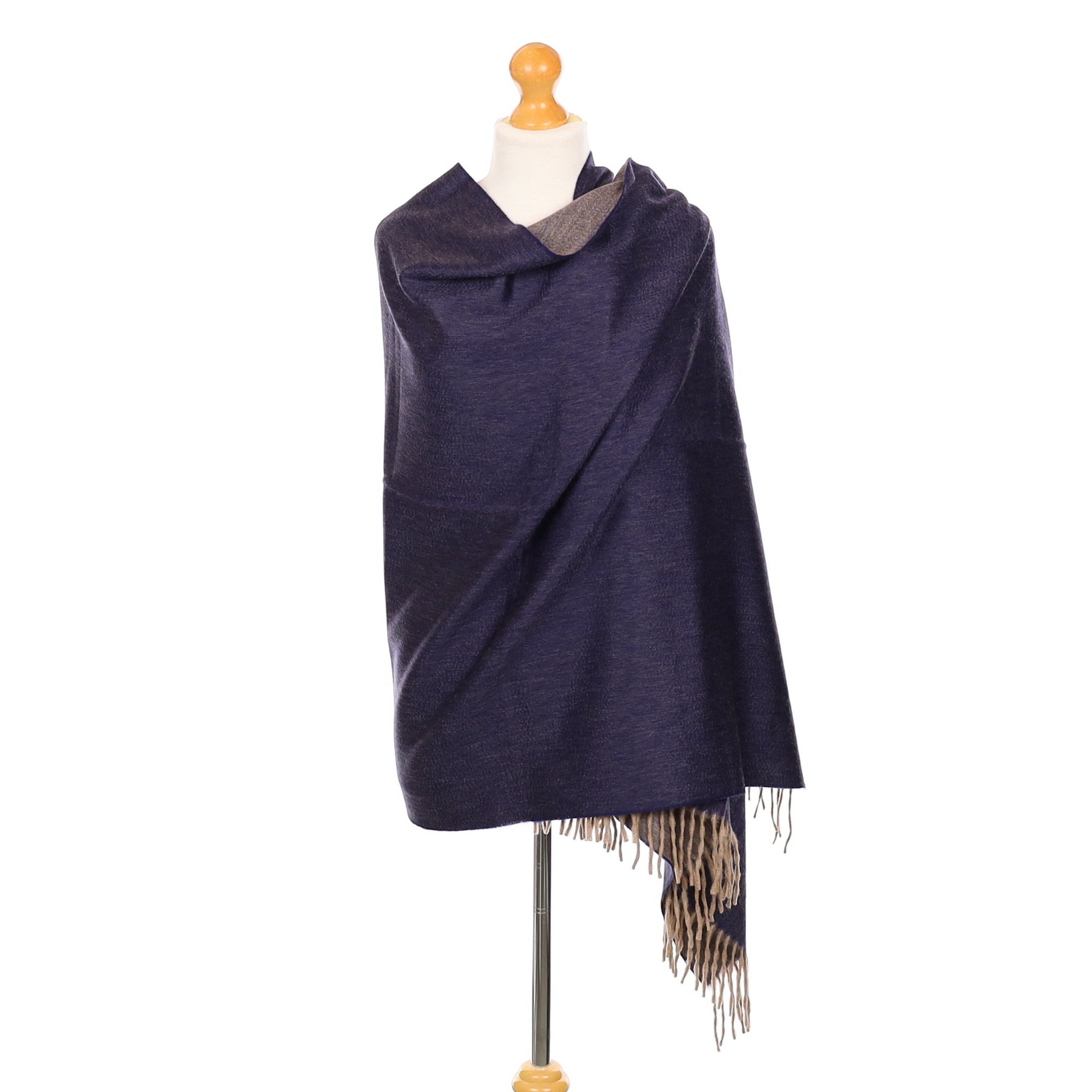 Scottish Begg & Co Navy and Mocha Luxury Woven Cashmere Wrap
