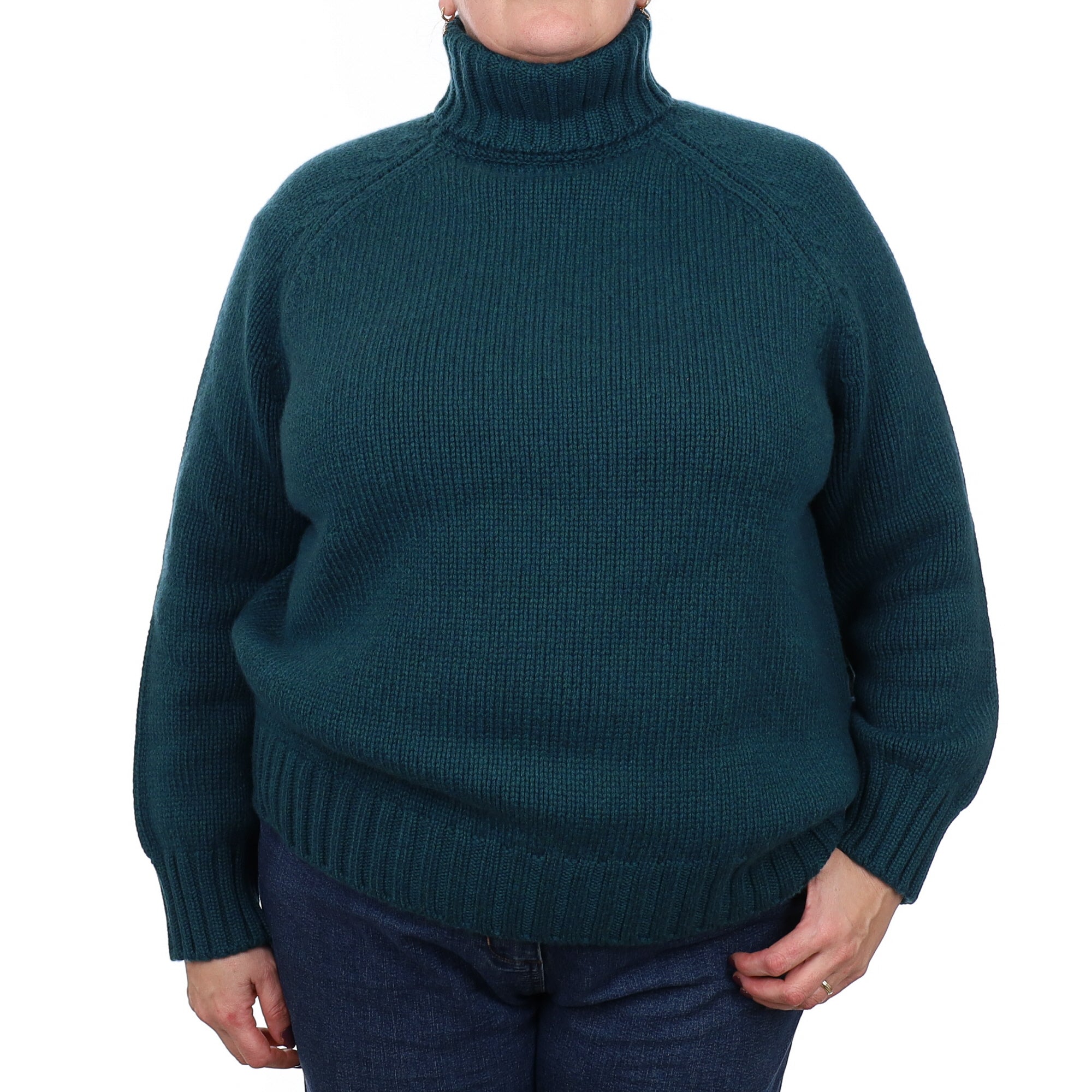 Brand New Scottish Forest Green Cashmere Chunky Polo Neck Jumper Extra Large