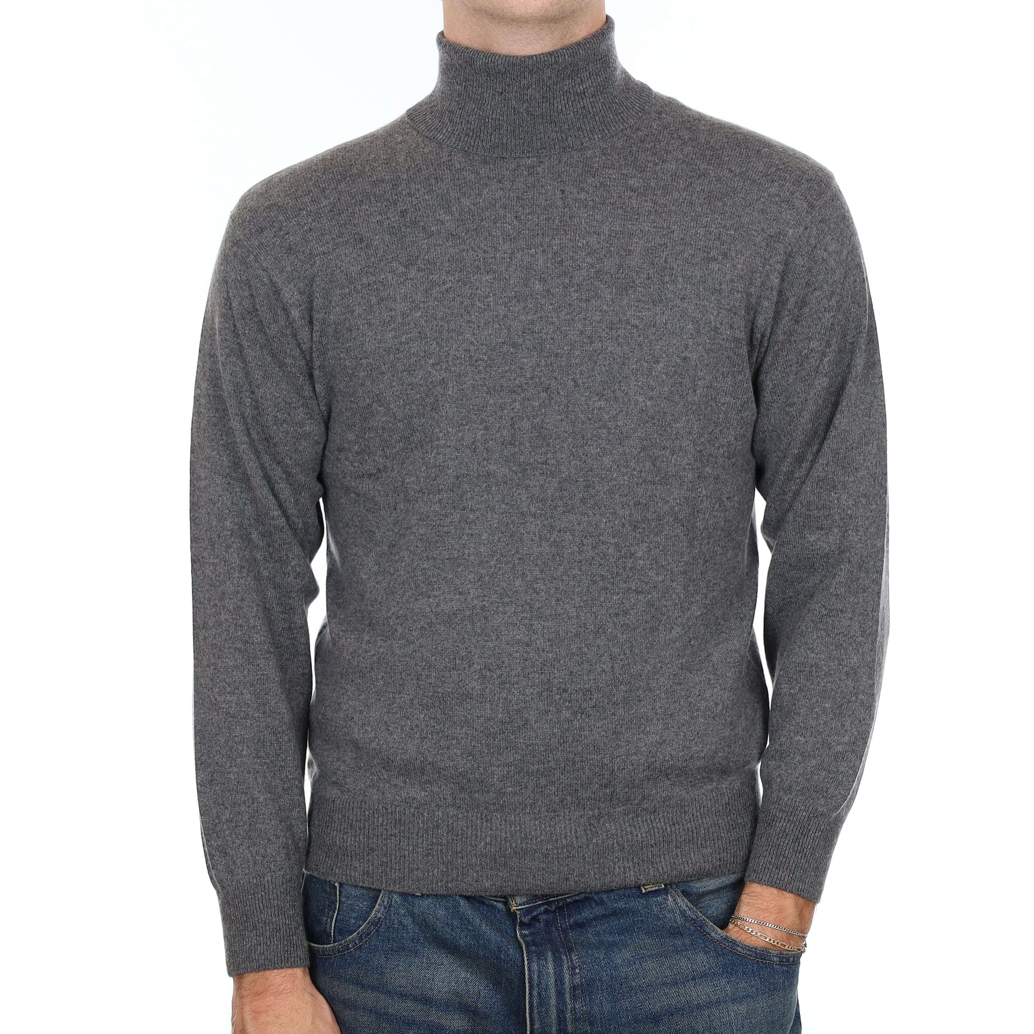 Men’s Slate Grey Cashmere Polo Neck Jumper Medium