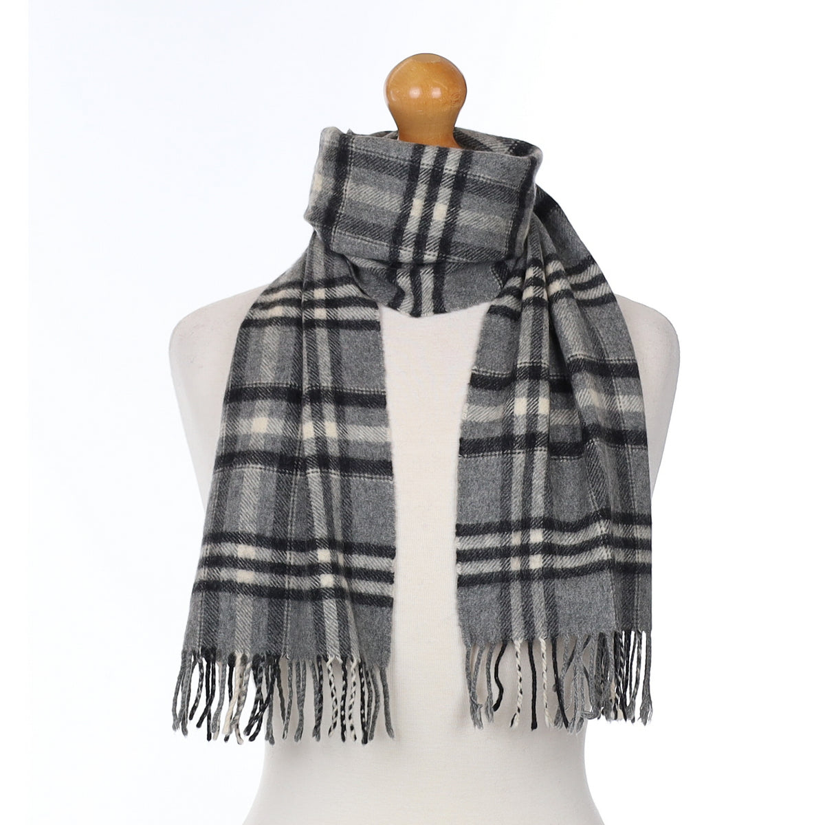 Ash Grey Plaid Cashmere Woven Scarf