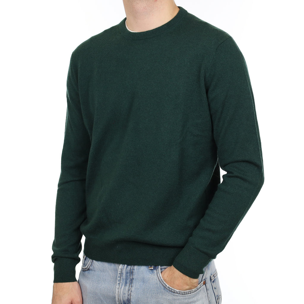 Men's Bottle Green Cashmere Crew Neck Jumper Large