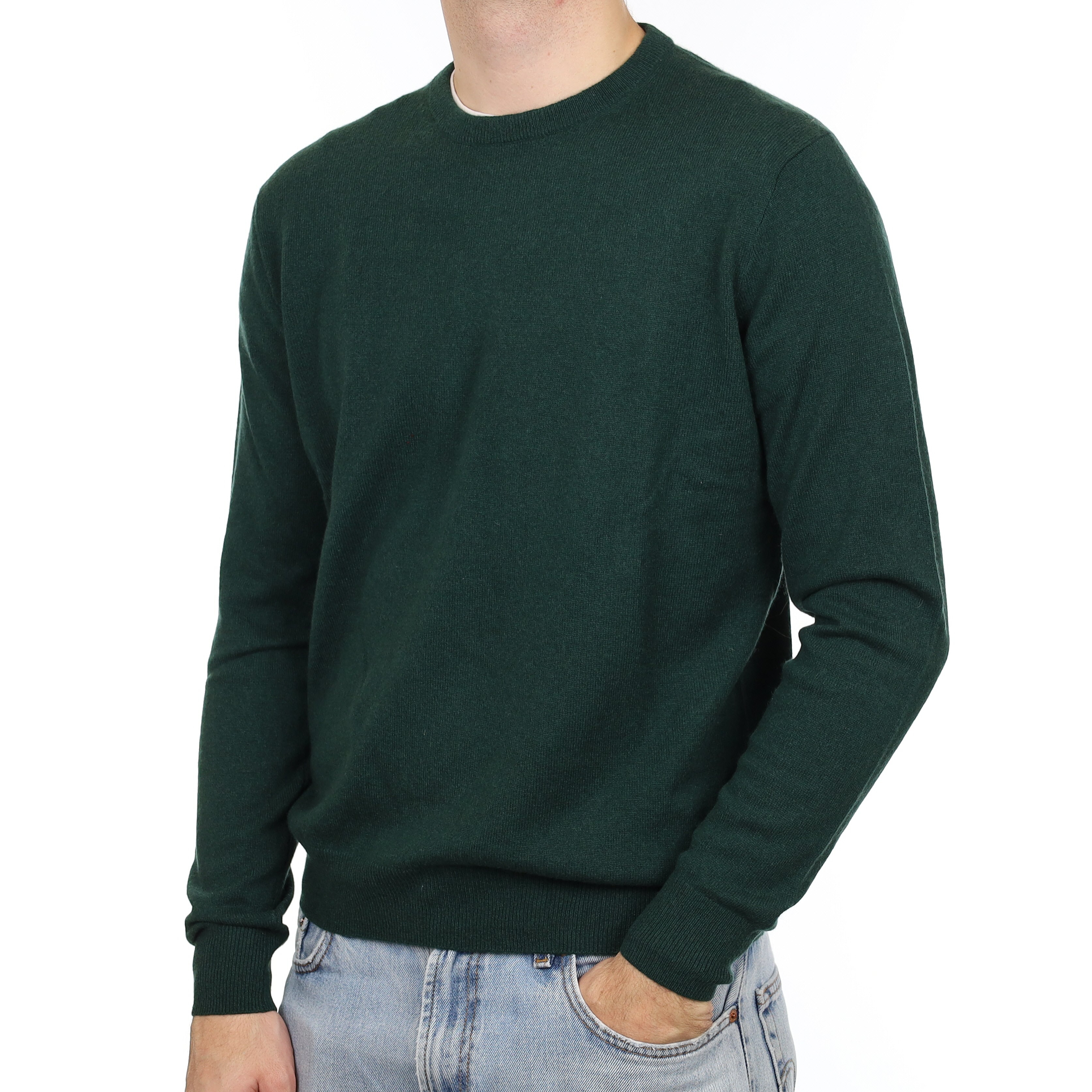 Men's Bottle Green Cashmere Crew Neck Jumper Large