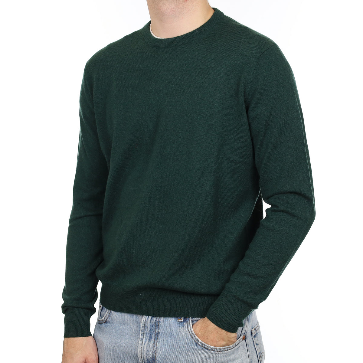Men's Bottle Green Cashmere Crew Neck Jumper Large