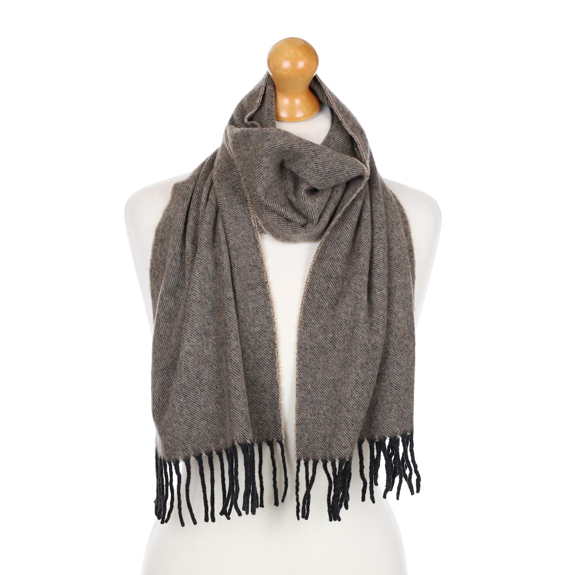 Black and Brown Marl Fringed Cashmere Woven Scarf