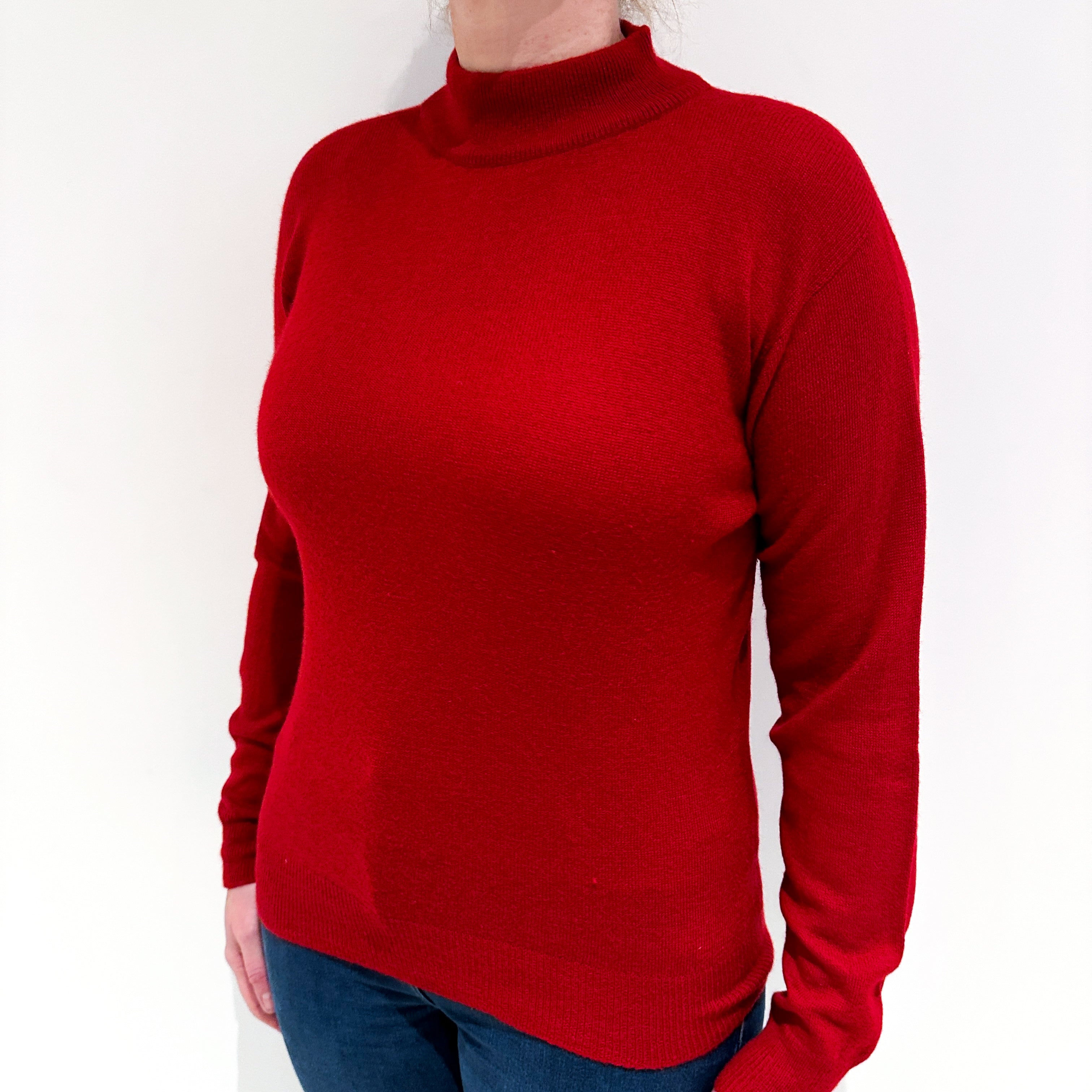 Crimson Red Lightweight Cashmere Turtle Neck Jumper Large