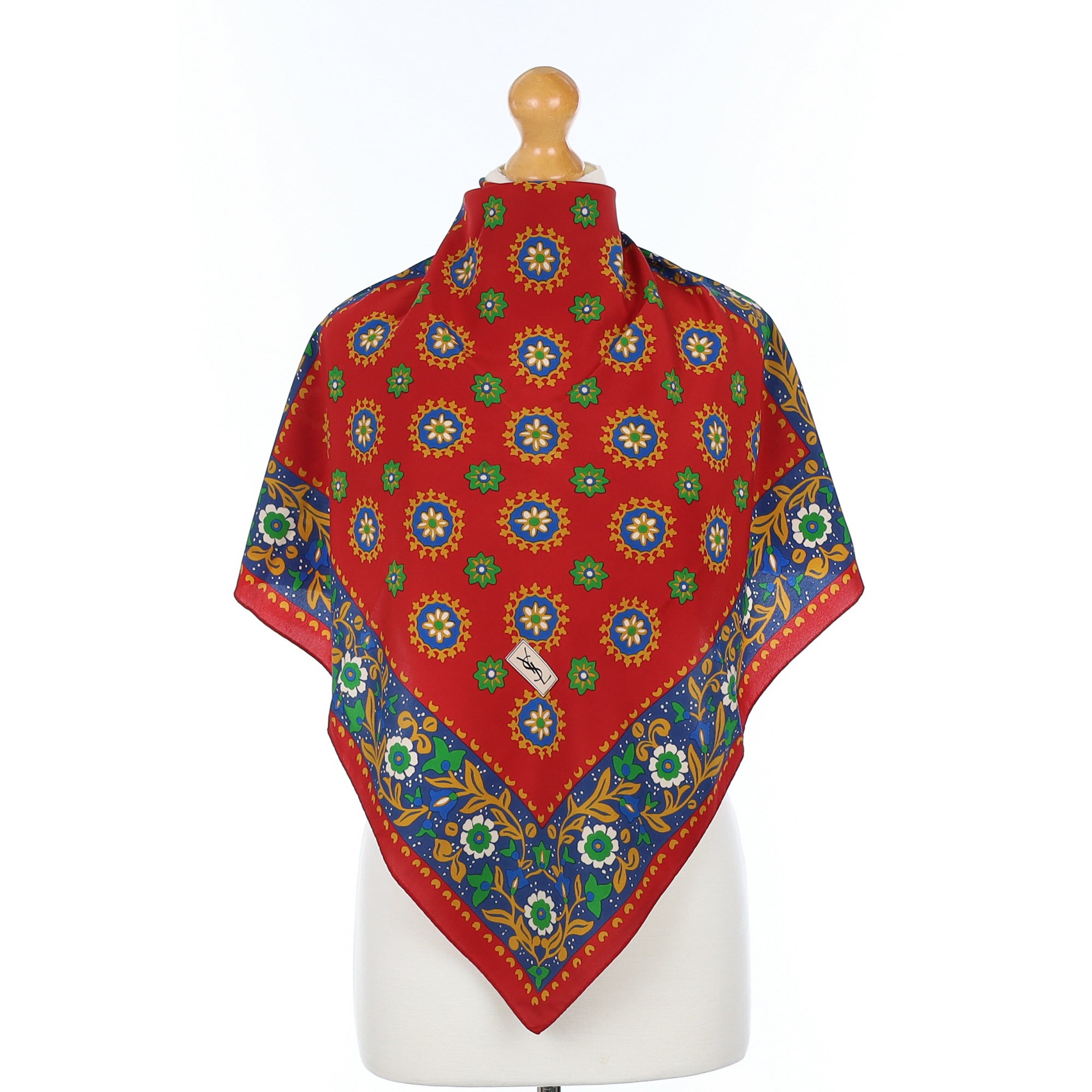 Yves Saint Laurent Deep Red Floral Silk Scarf