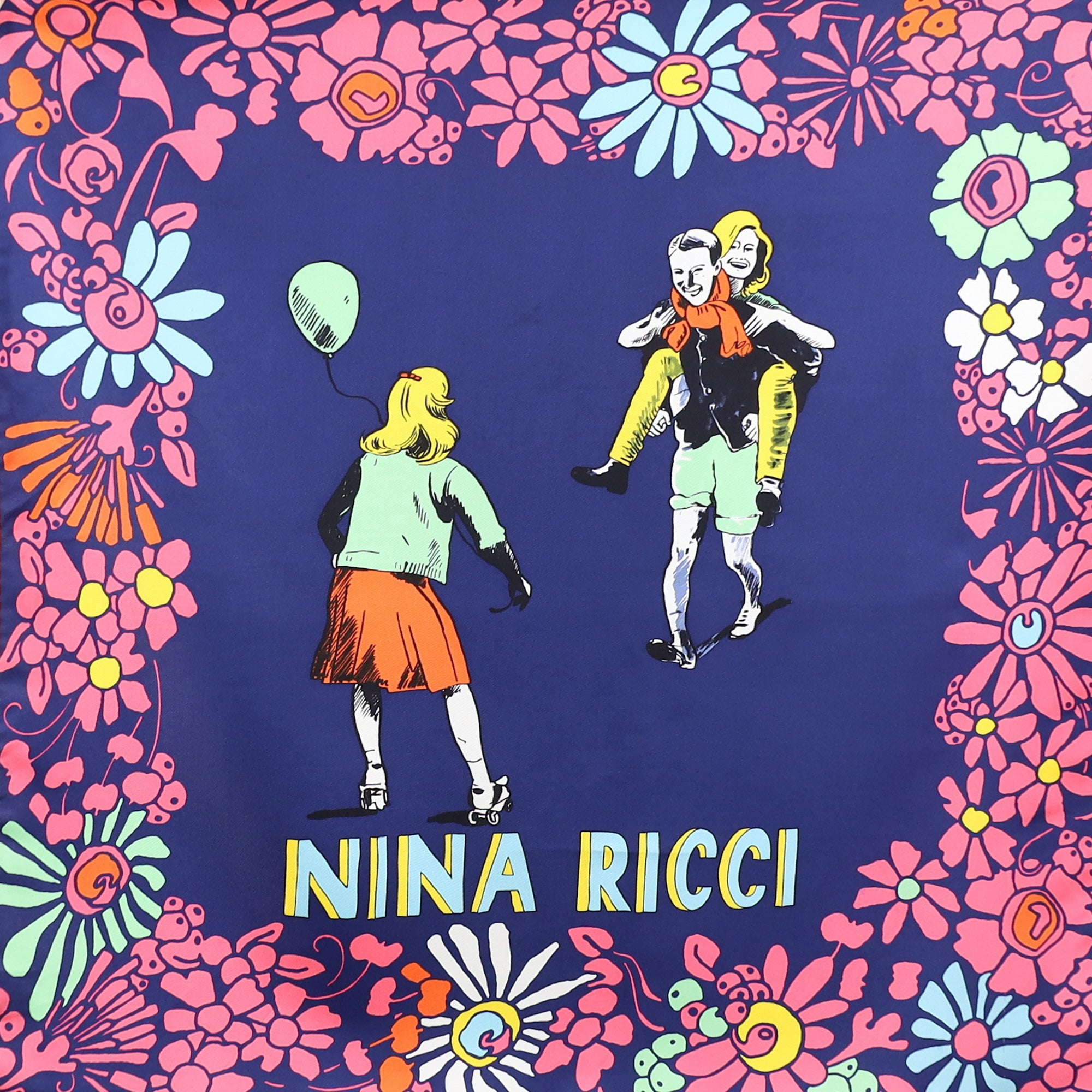 Nina Ricci Blue and Pink Silk Scarf