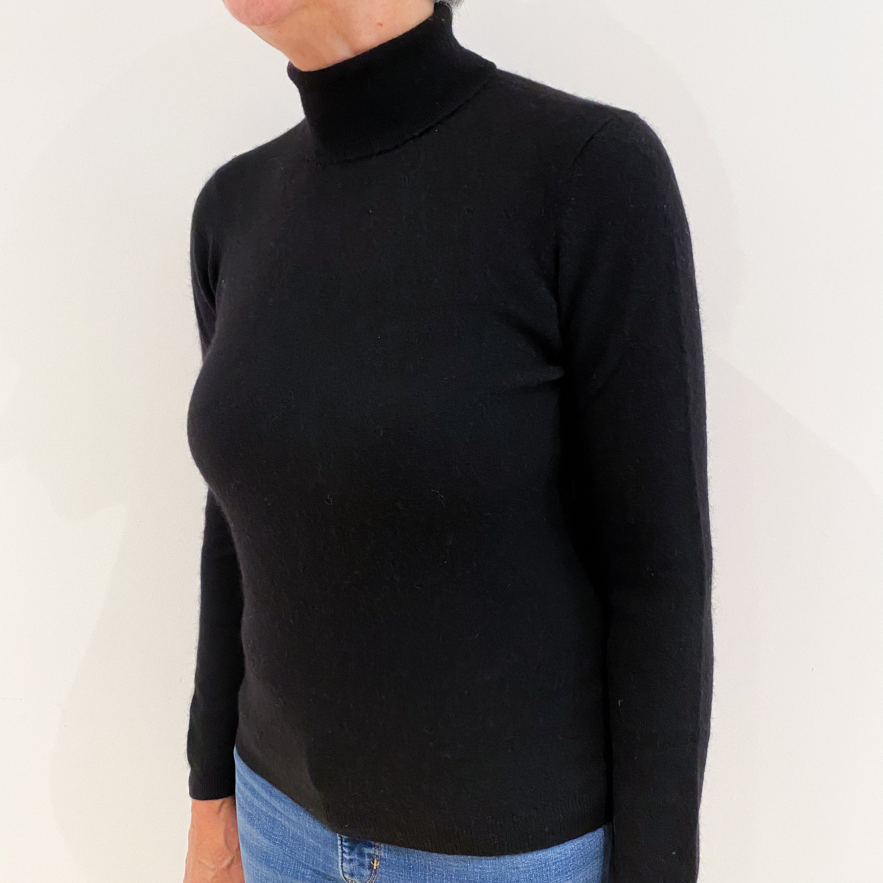 Black Cashmere Polo Neck Jumper Medium