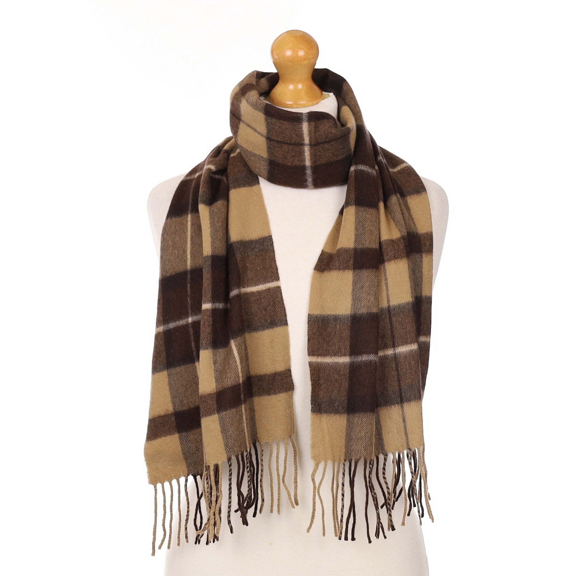 Camel and Brown Plaid Cashmere Woven Scarf