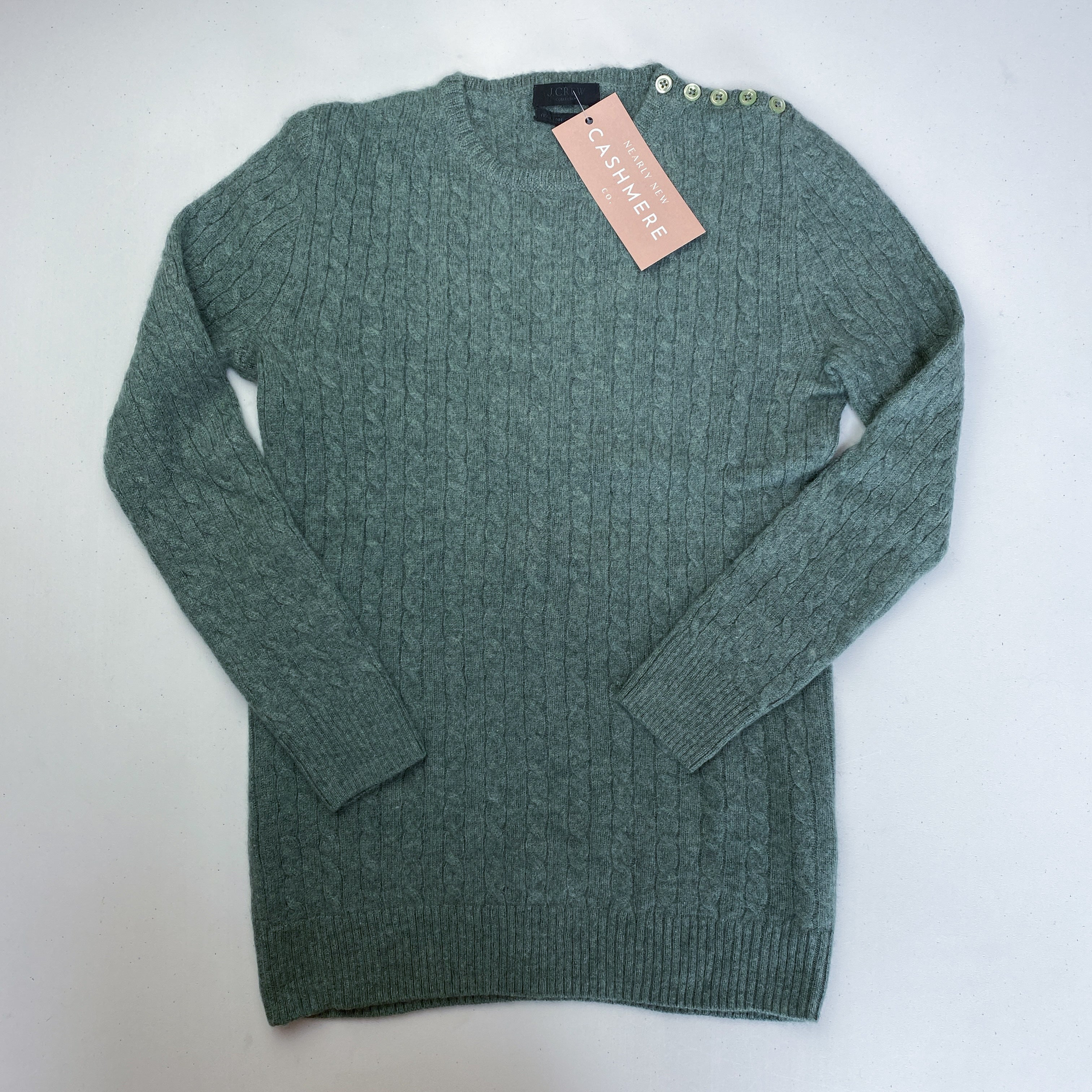Children’s Spruce Green Cable Cashmere Crew Neck Jumper Age 10