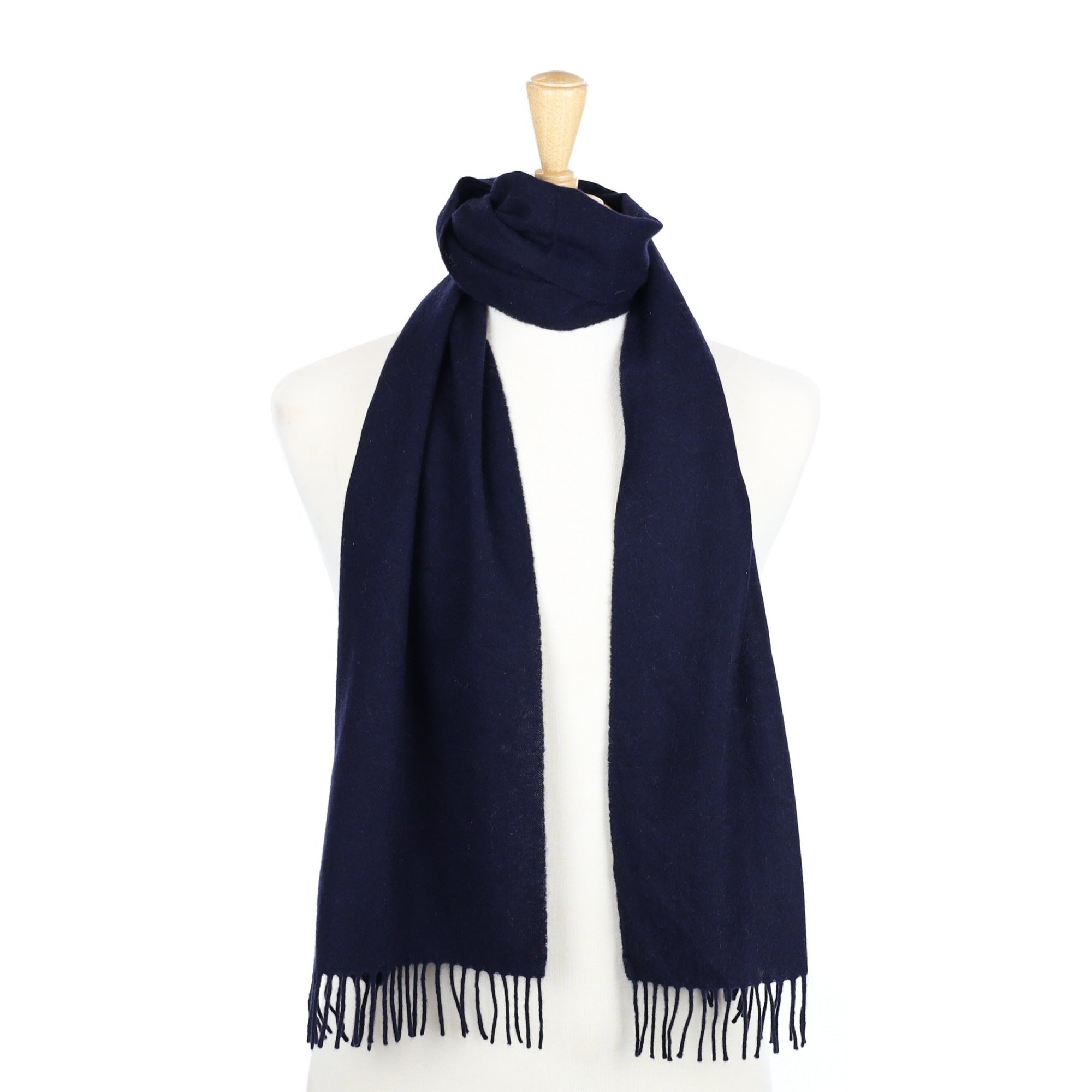 Darkest Navy Cashmere Fringed Woven Scarf
